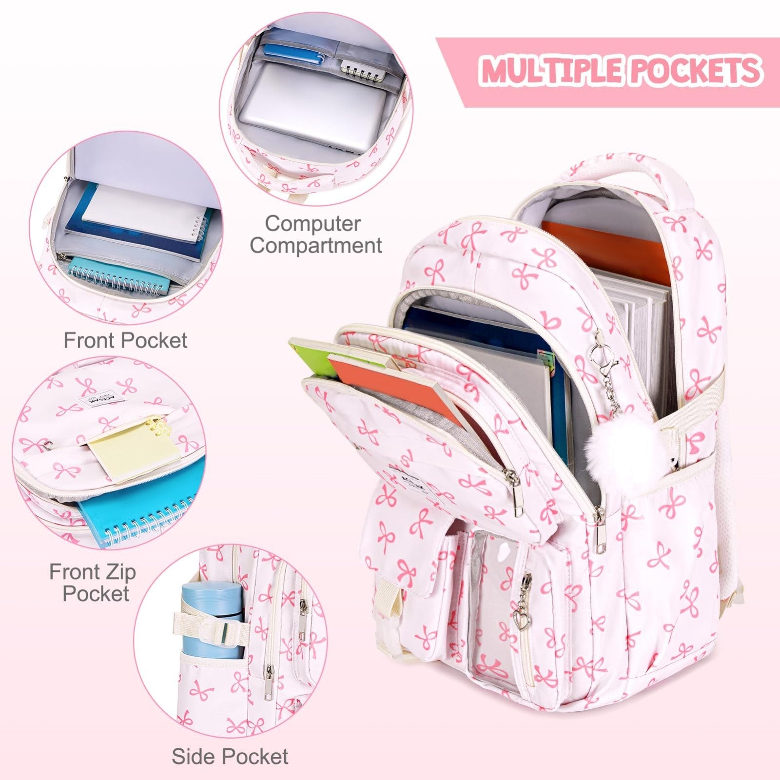 Stylish Girls Backpack with Lunch Bag & Pencil Pouch   Teen Laptop Bookbag, Beig3