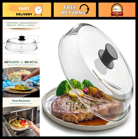 10" Glass Microwave Splatter Cover   BPA Free, Dishwasher Safe, Easy Grip Lid0