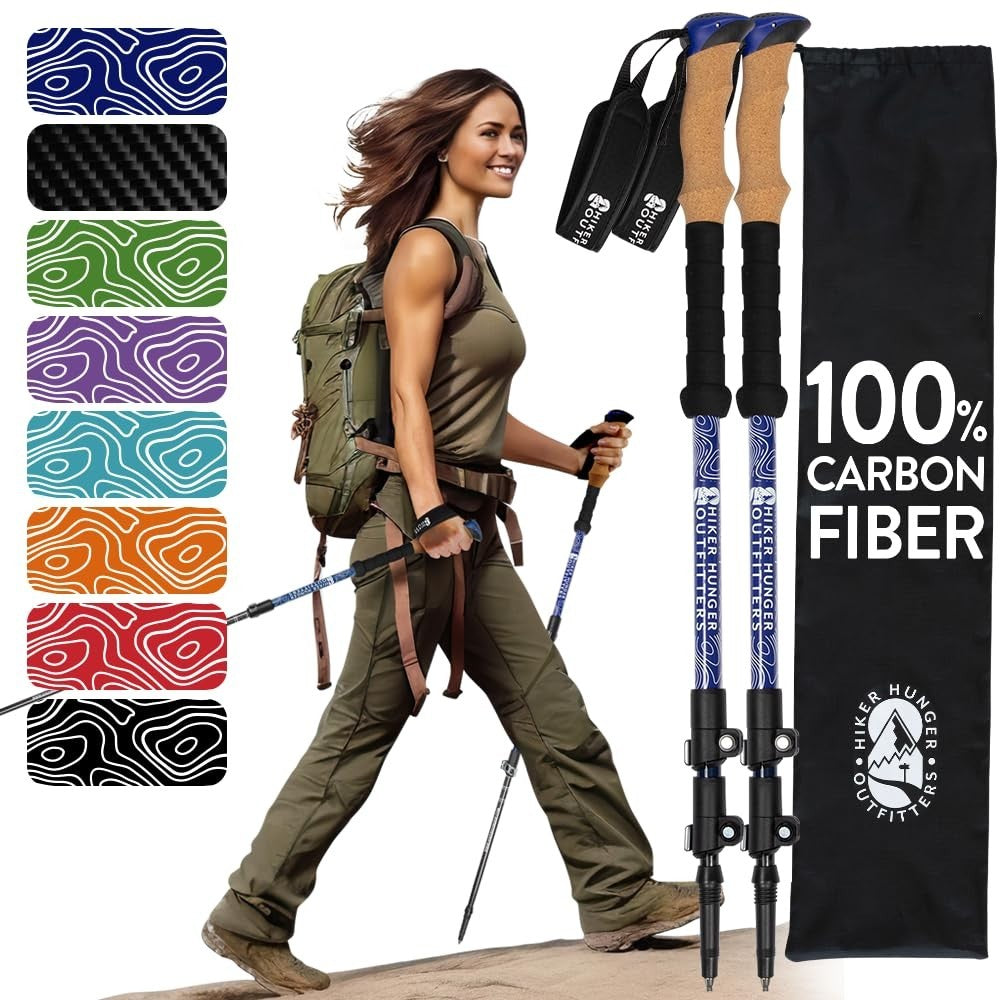 Lightweight Carbon Fiber Trekking Poles - Collapsible Hiking Sticks with Cork Gr0