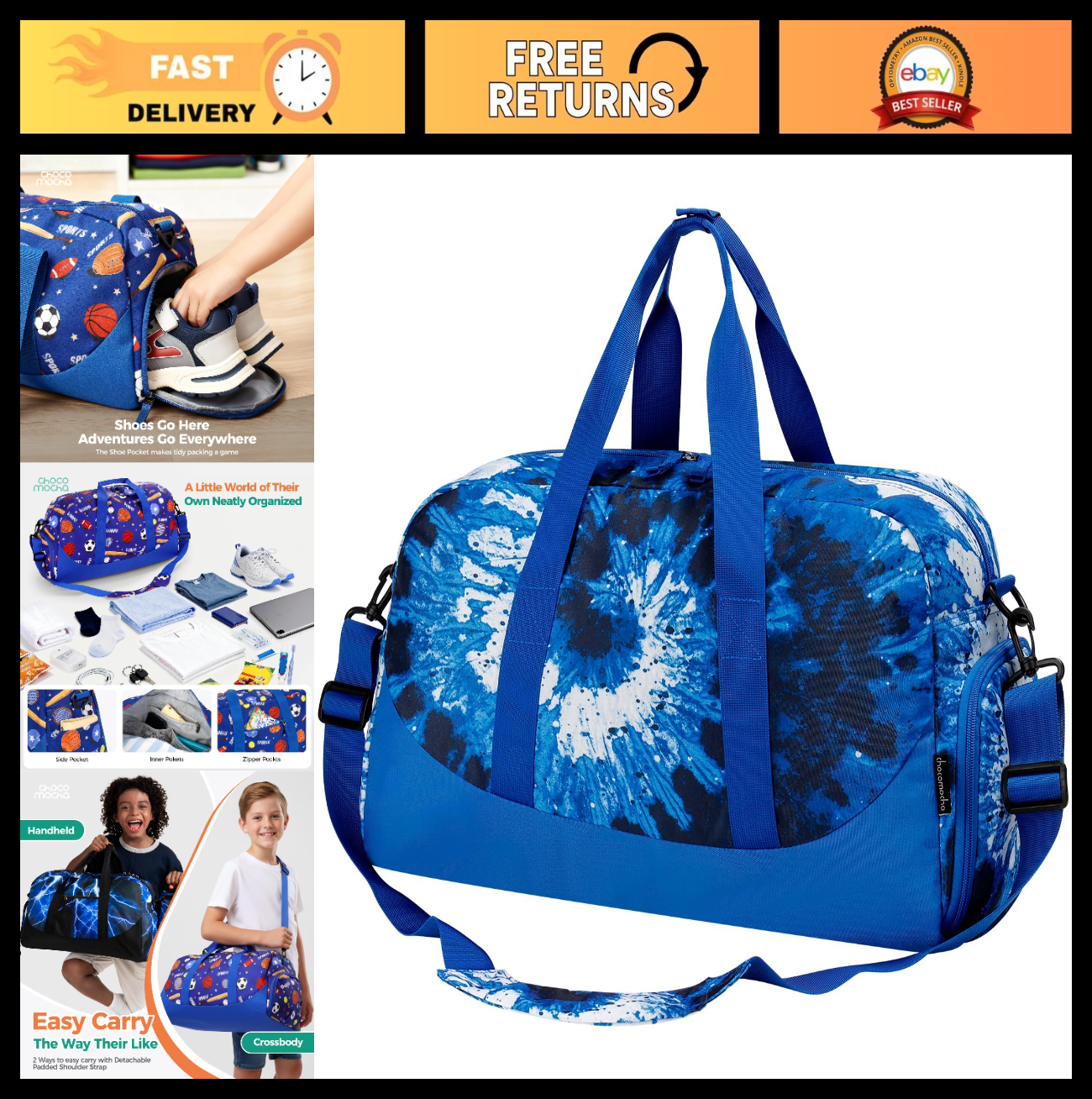 Kids Tie Dye Duffle Bag - Large Overnight Travel Bag with Shoe Compartment, Gym0