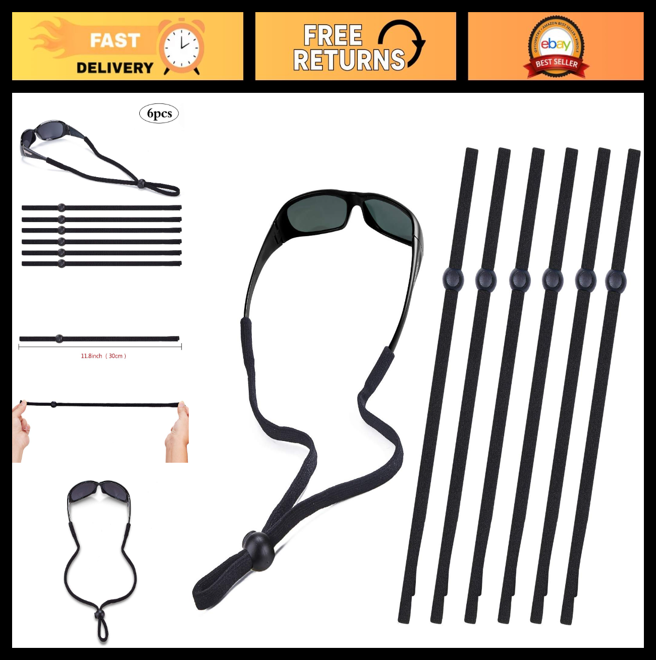 6-Pack Universal Eyeglass Straps - Eyewear Retainer Lanyard for Reading, Sports0