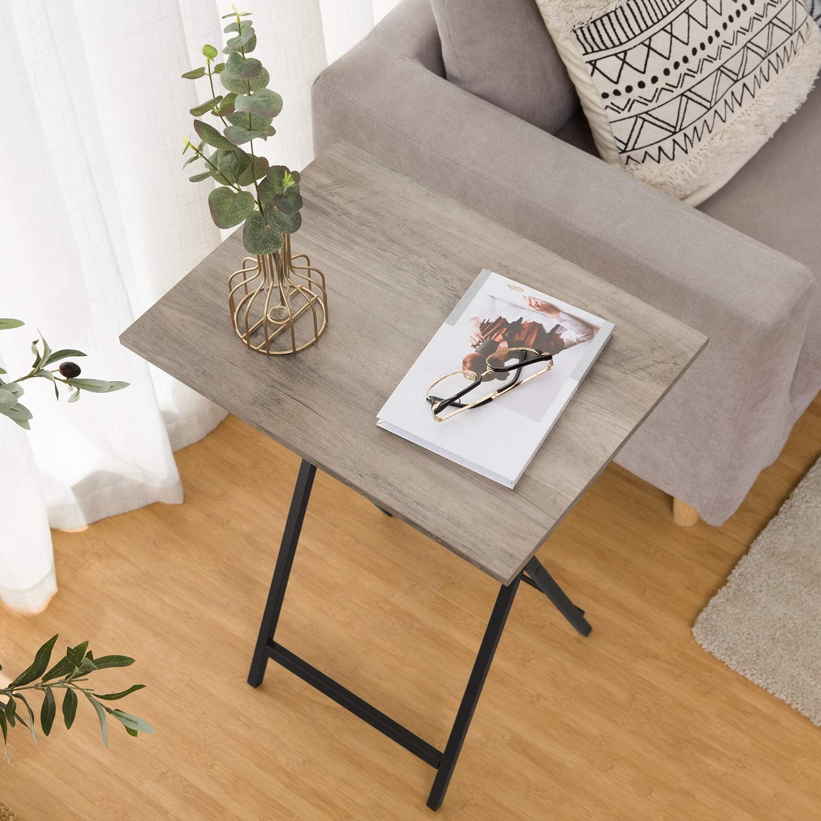 Folding TV Tray Tables Set of 2 - Industrial Snack Tables for Small Spaces, Easy8