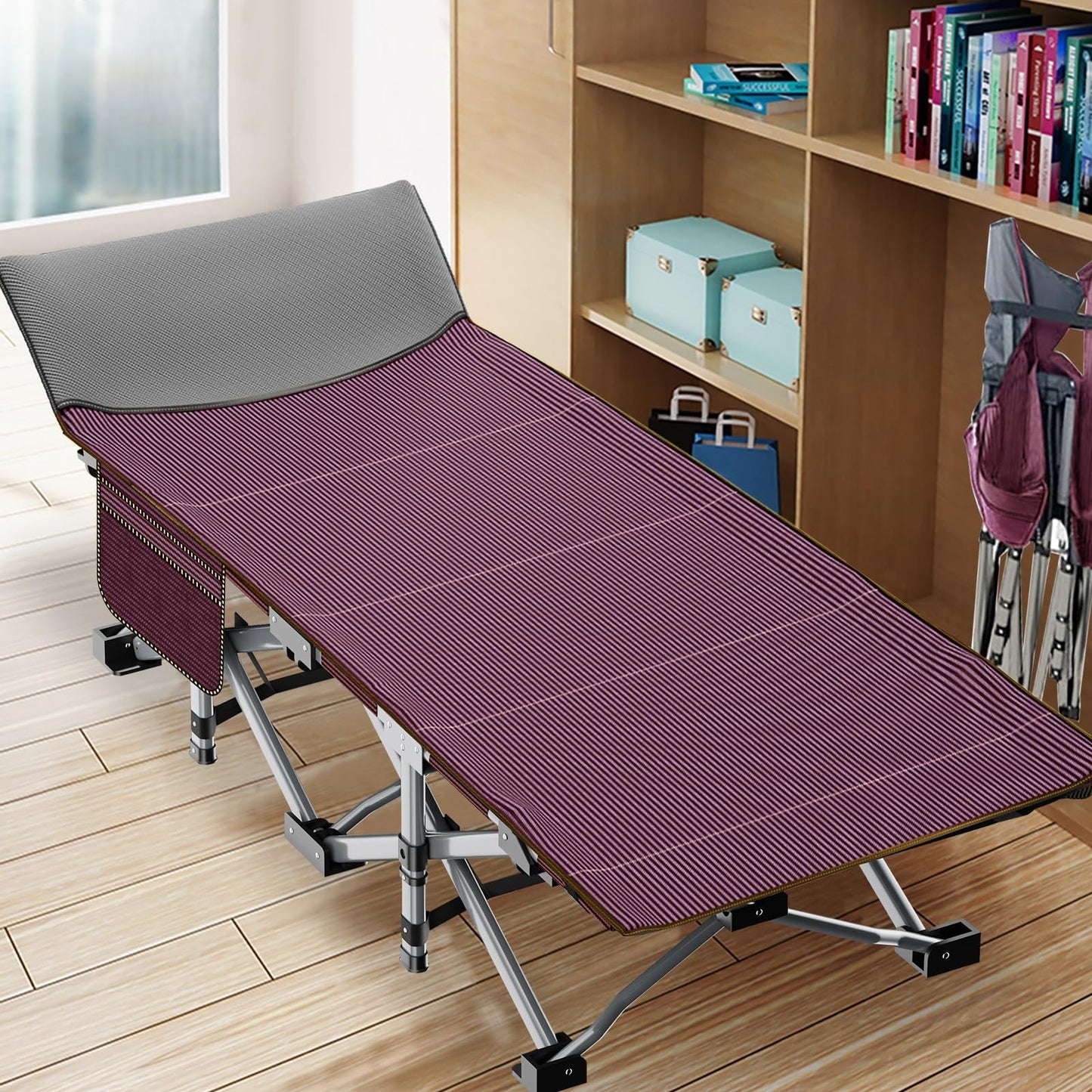 Folding Camping Cot for Adults, 28" Wide, 880 lbs Capacity, Padded with Carry Ba2