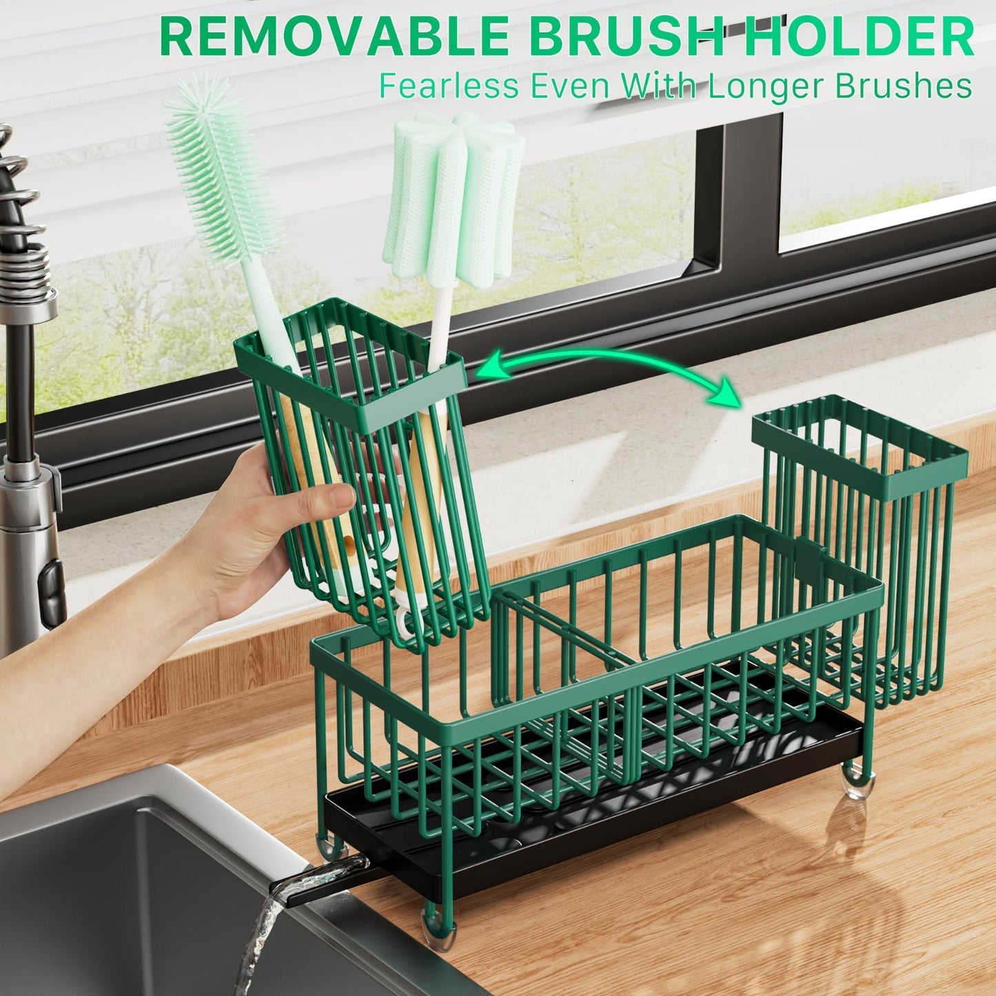 Kitchen Sink Sponge Holder Caddy Organizer, Rustproof 304 Stainless Steel, Dark3