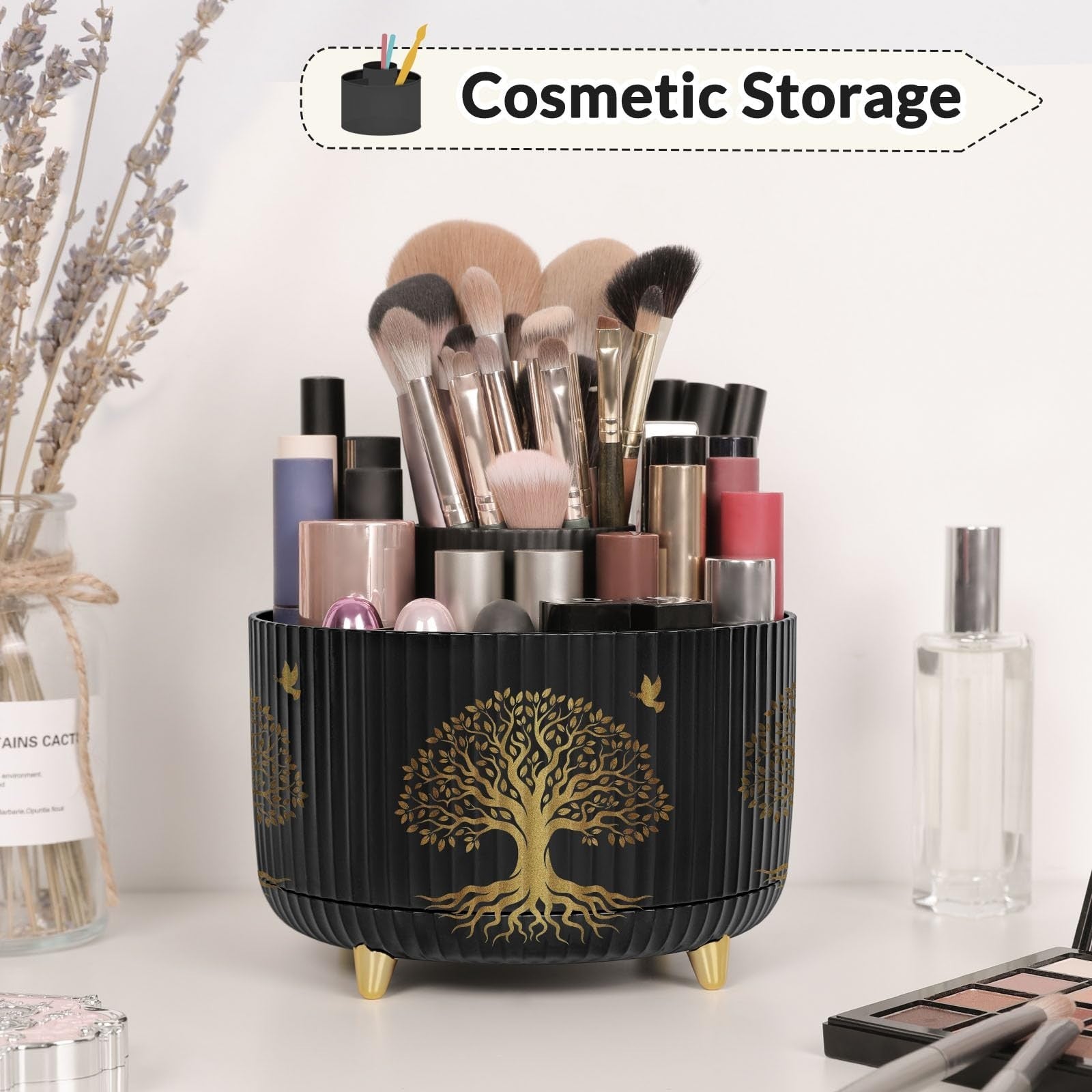 360° Rotating Desk Pen Holder with 5 Slots   Tree of Life Design, Organizer5