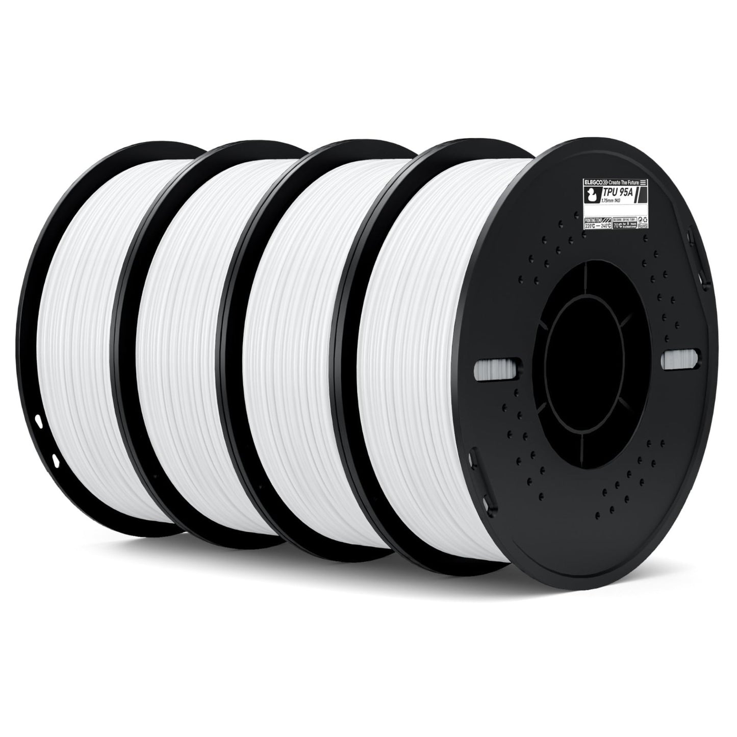 Flexible TPU 1.75mm White 4KG 95A Soft 3D Printing Filament - 4x1KG Spools for F1