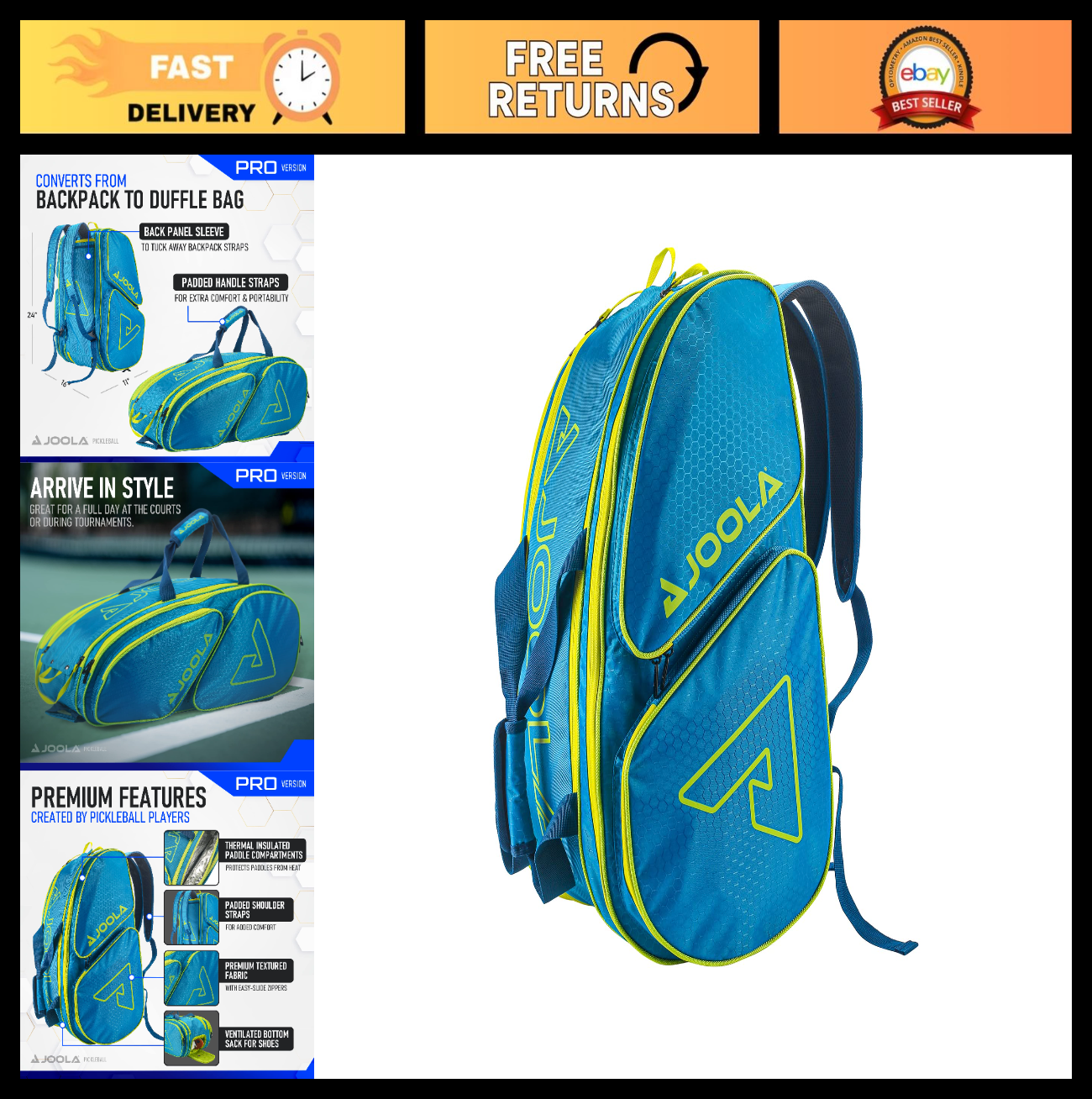 Pickleball Backpack & Duffle Bag - Thermal Insulated, Holds 4+ Paddles, Fence Ho0
