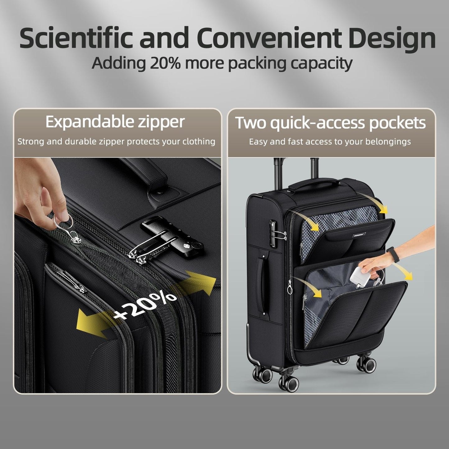 3-Piece Expandable Softside Luggage Set | Durable Oxford Fabric, 360° Spinner Wh2