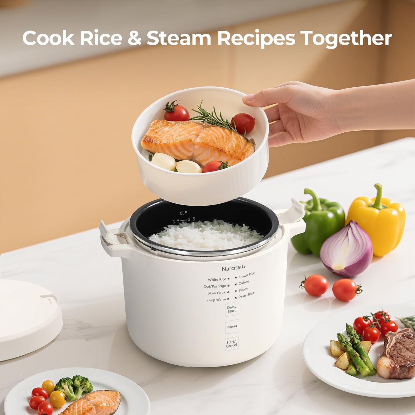 Compact 3.5-Cup Rice Cooker for 1-3 People - Multi-Function: Rice, Oatmeal, Quin3