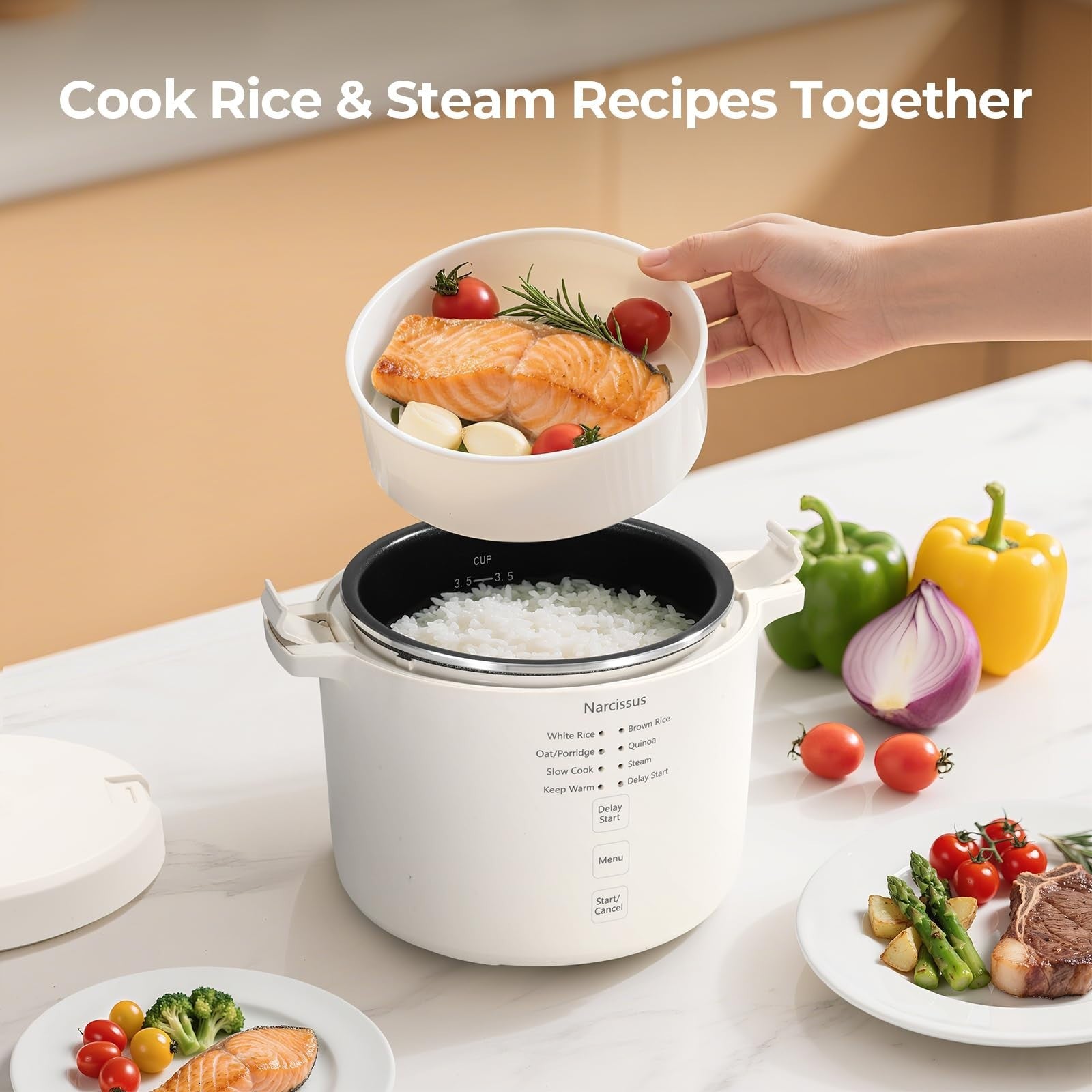 Compact 3.5-Cup Rice Cooker for 1-3 People - Multi-Function: Rice, Oatmeal, Quin3