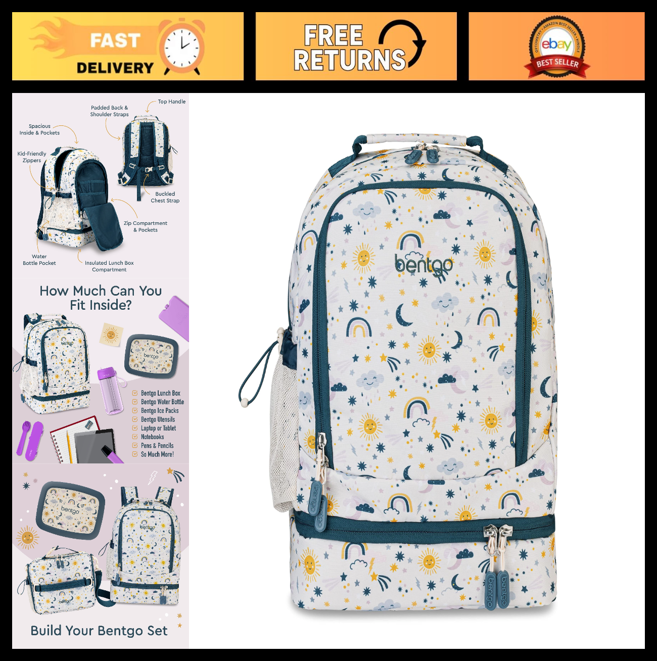 Kids 2 in 1 Backpack & Insulated Lunch Bag Set with Padded Straps   Durable & St0