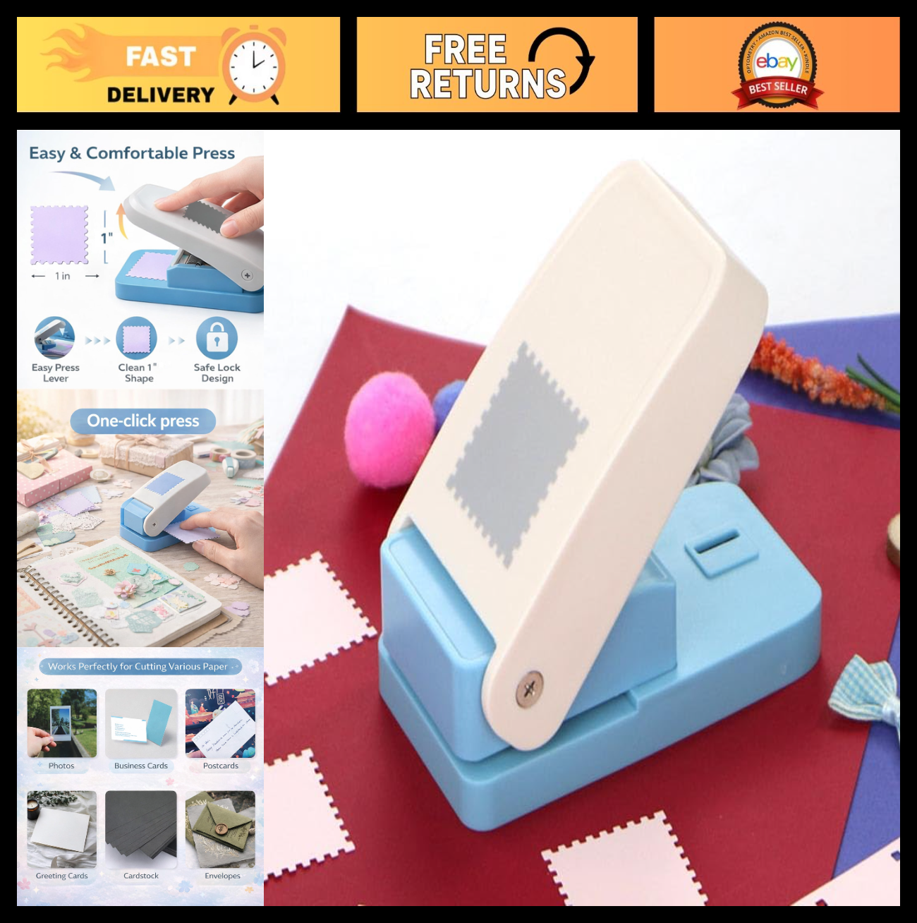 1" Postage Stamp Punch & Cutter - DIY Craft Tool for Earrings, Scrapbooking, Car0