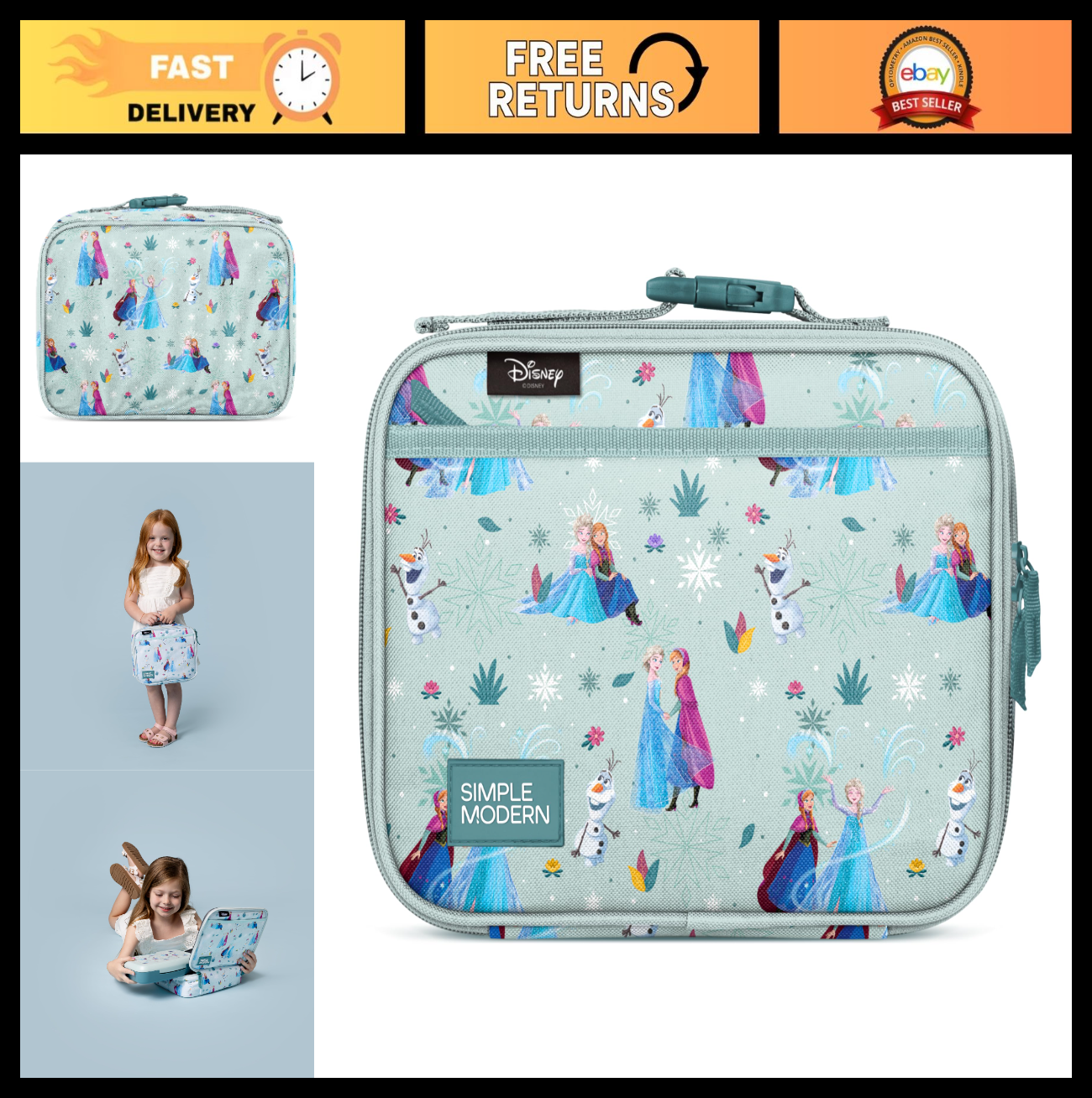 Disney Frozen Kids Lunch Box & Insulated Bag | Cute Bento Lunch Container for Sc0