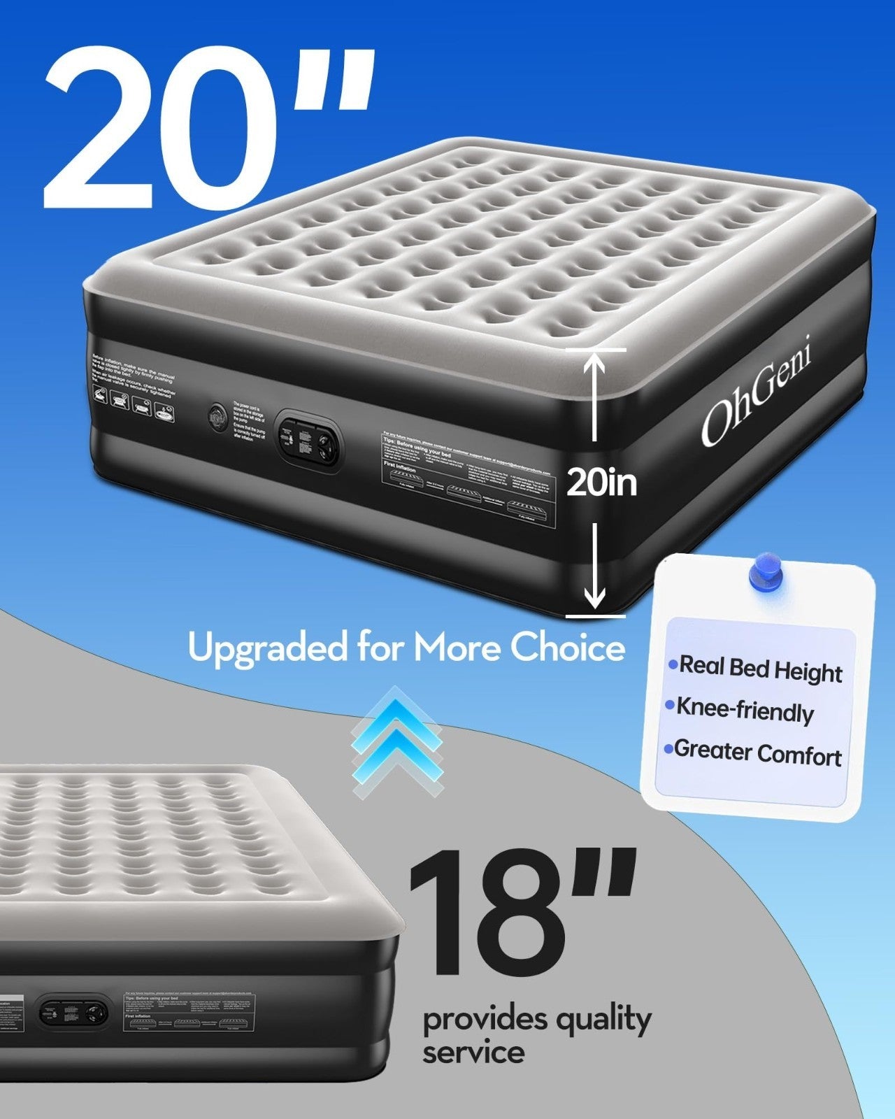 20" Raised California King Air Mattress with Built in Pump, 1000lb Capacity, Ext6