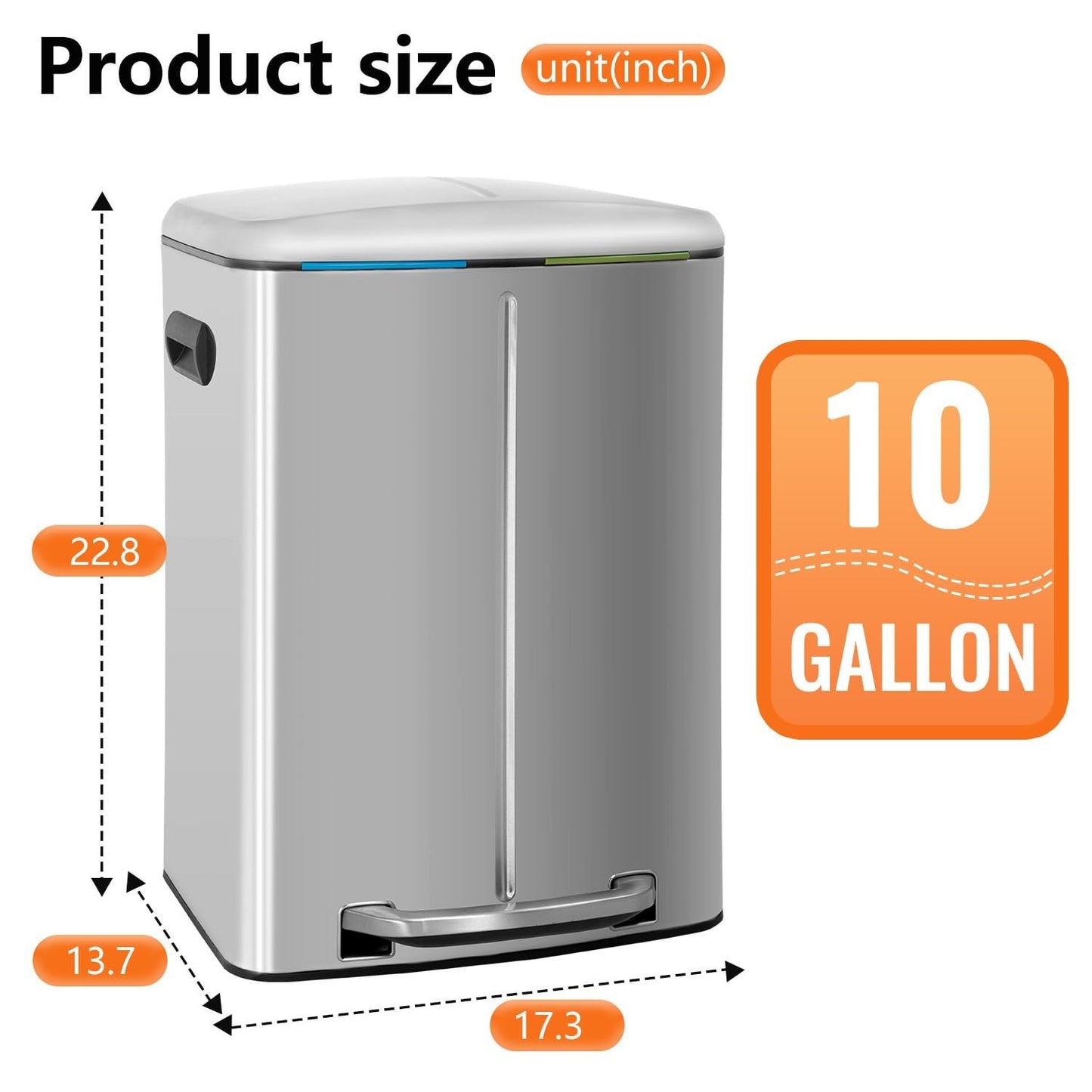 Dual Compartment Trash Can with Lid, Removable Inner Bucket, Foot Pedal, Soft Cl6