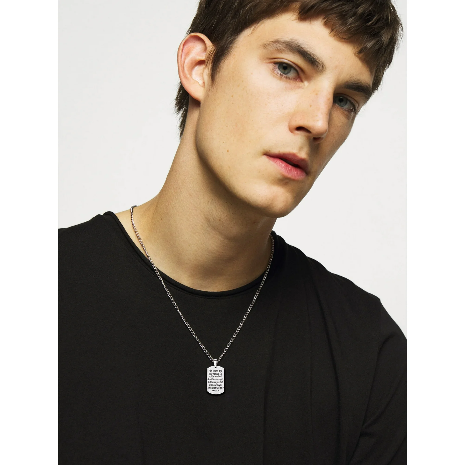Men Women Cross Lords Prayer Dog Tag Pendant Necklace Stainless Steel1