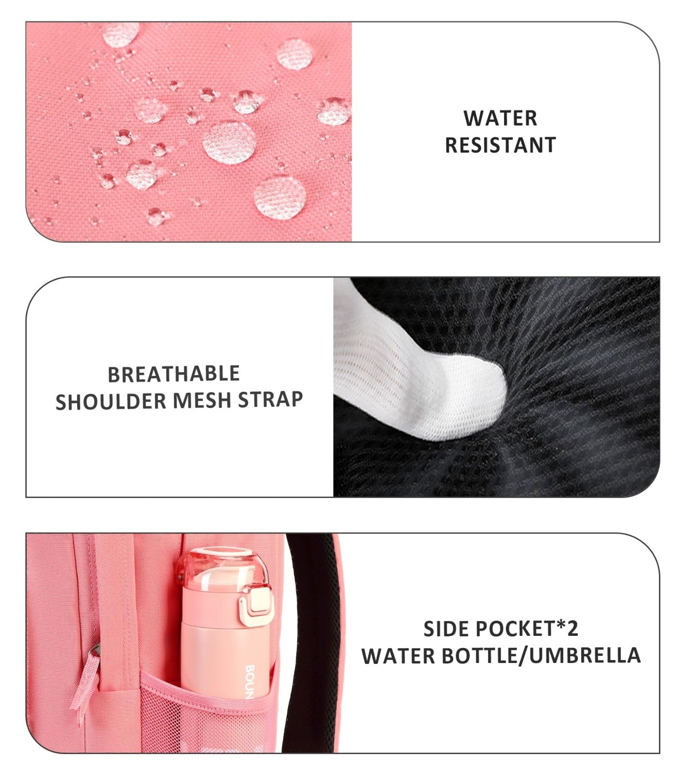 Solid Color Backpack for Girls & Women   Water Resistant School Bag, Peach Pink3