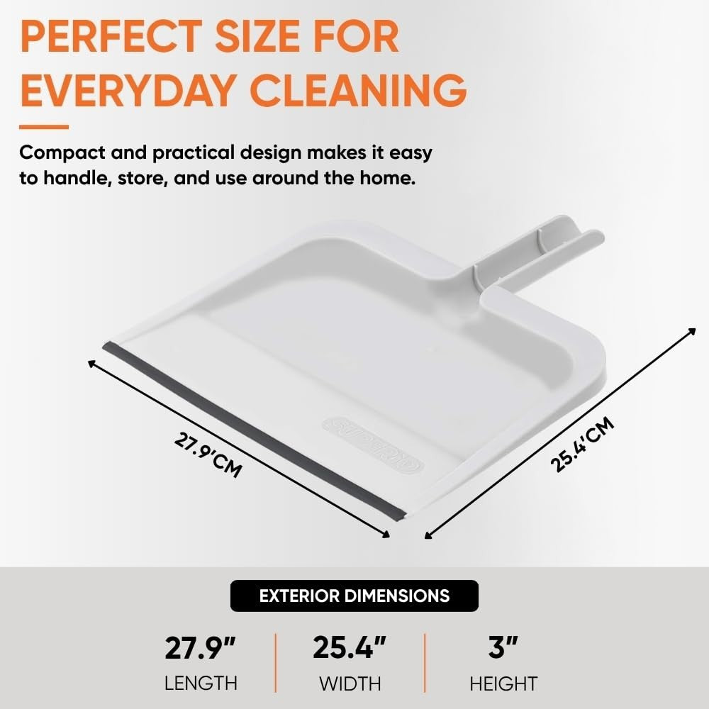 Durable 10-Inch Clip-On Dustpan with Rubber Lip & Comfort Grip Handle - White2