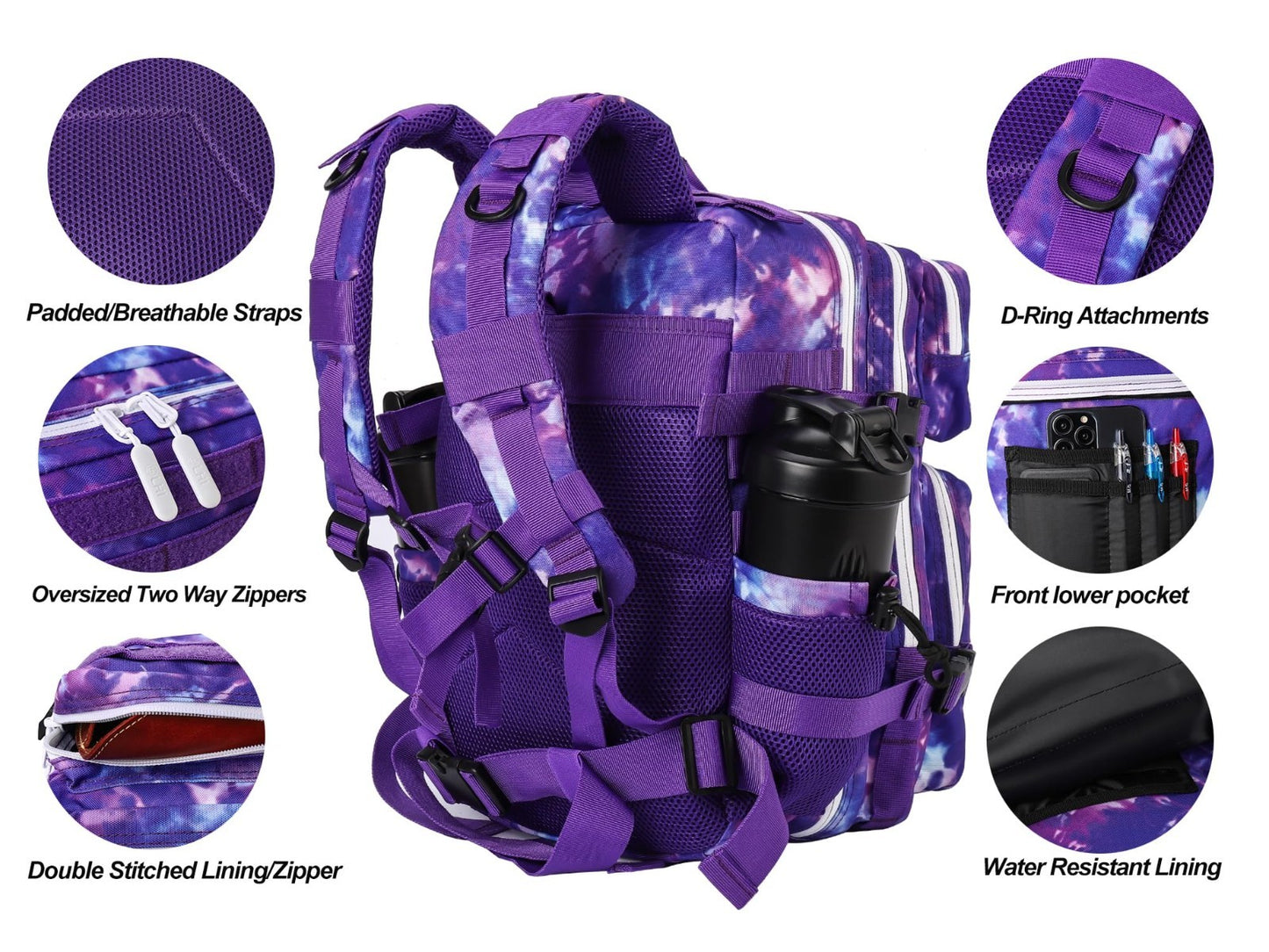 Tactical Military Backpack 25L/35L Army Assault Pack Rucksack with Water Bottle3