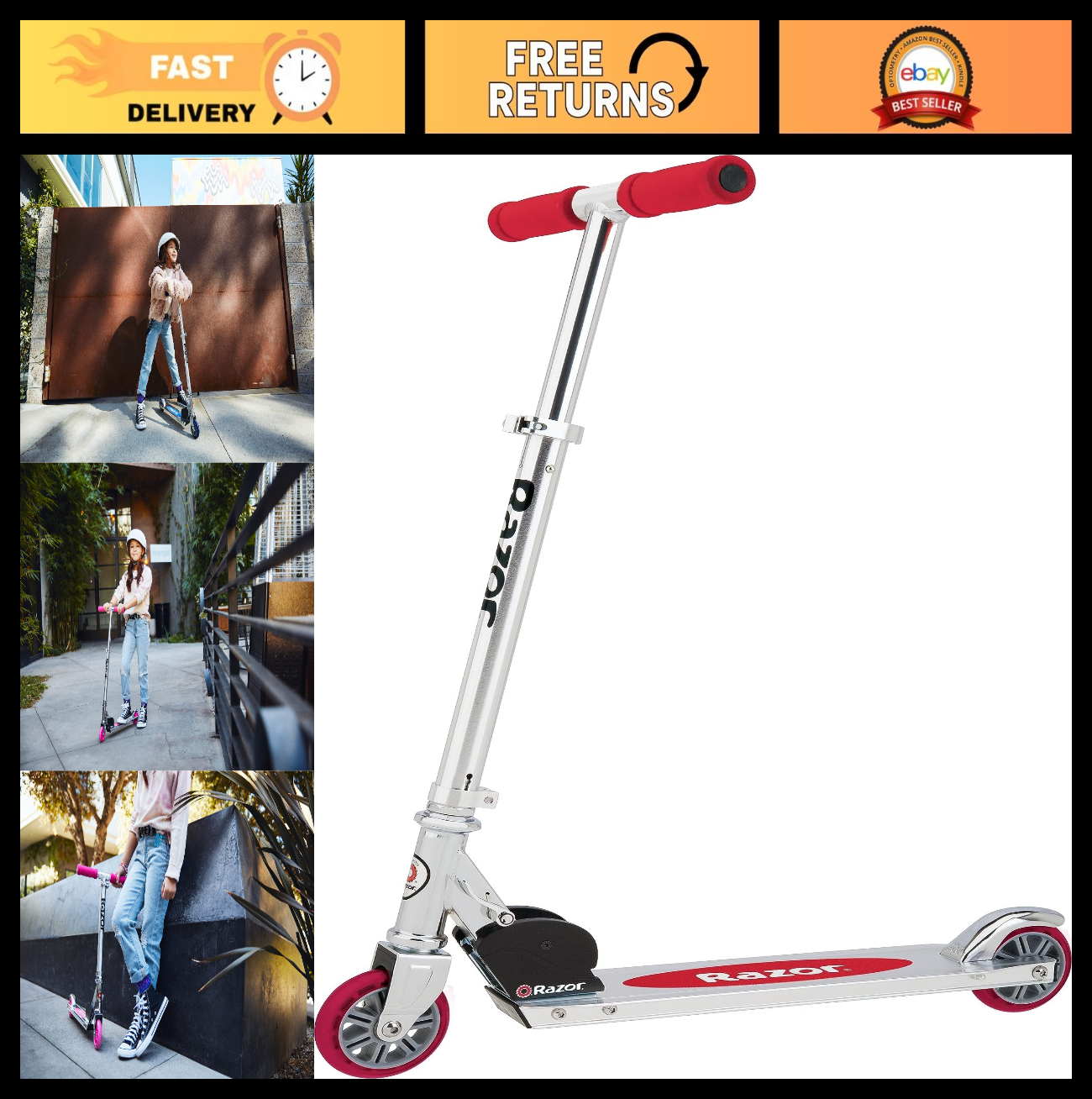 Lightweight Foldable Kick Scooter for Kids - Aluminum Frame, Adjustable Handleba0