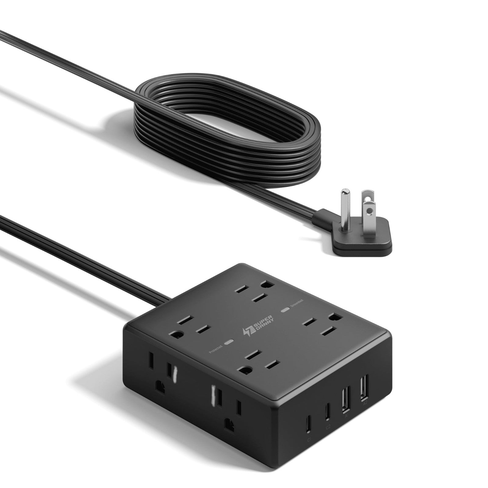 6FT Flat Plug Extension Cord with Surge Protector Power Strip   2 Pack, Heavy Du8