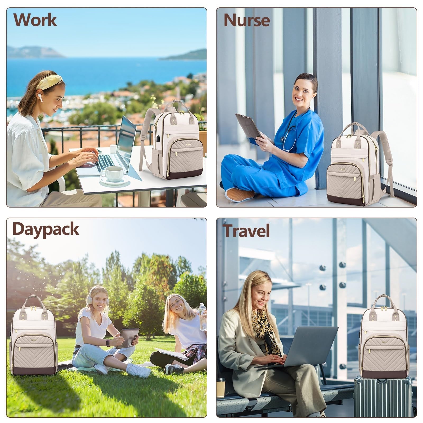 Stylish 15.6" Laptop Backpack for Women   Waterproof Travel Bag with USB Charger7