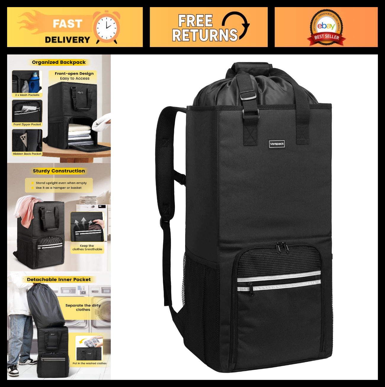 Extra Large Laundry Backpack with Shoulder Straps - Heavy-Duty 2-in-1 Hamper for0
