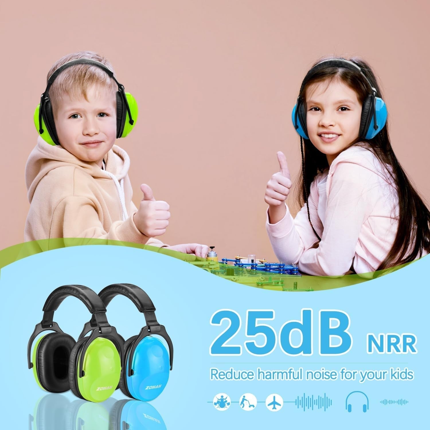 Kids Noise Cancelling Headphones 25dB NRR, Soft Ear Protection for Autism, Event4