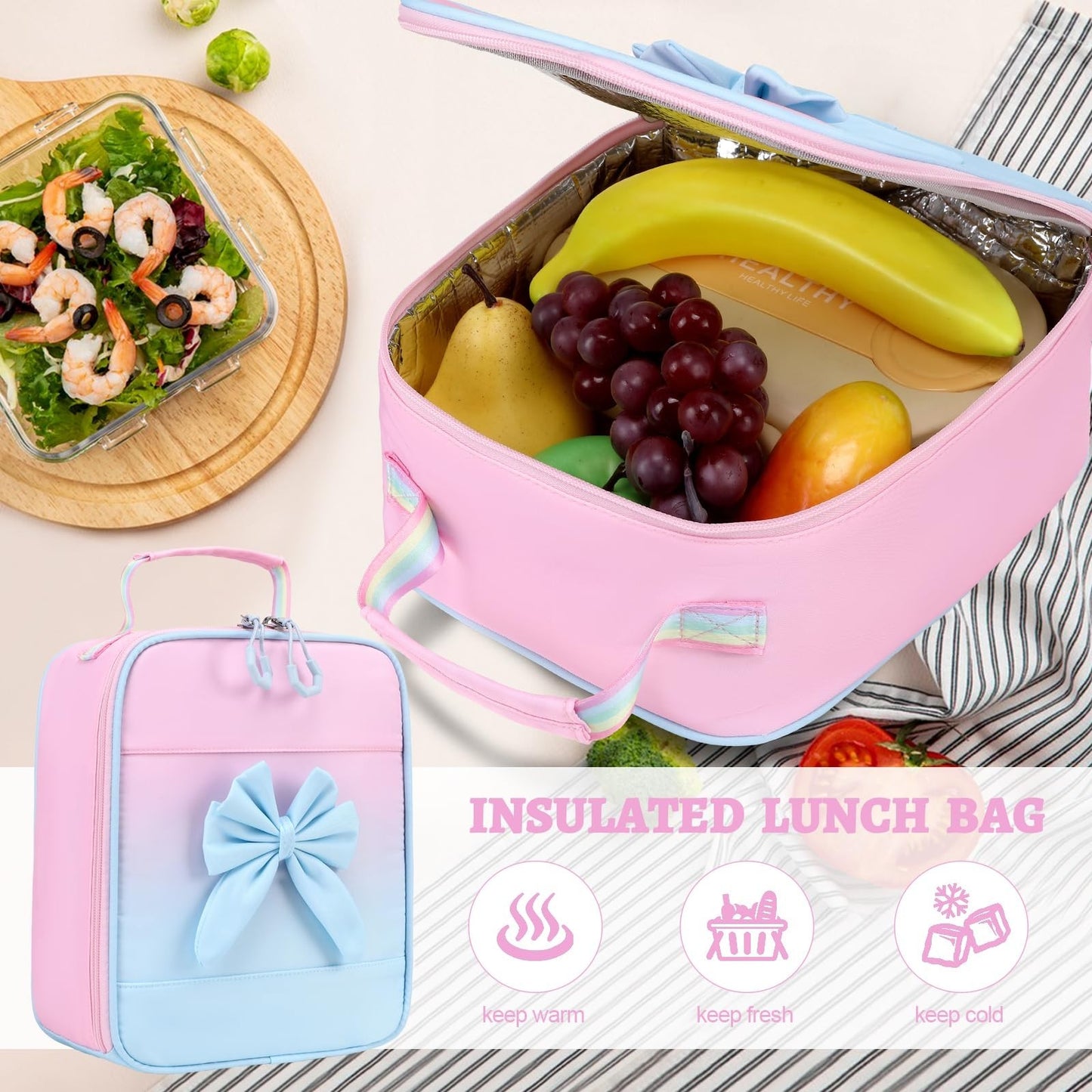 Cute Girls Backpack Set with Lunch Bag & Pencil Case   Stylish School Bag for Ki6