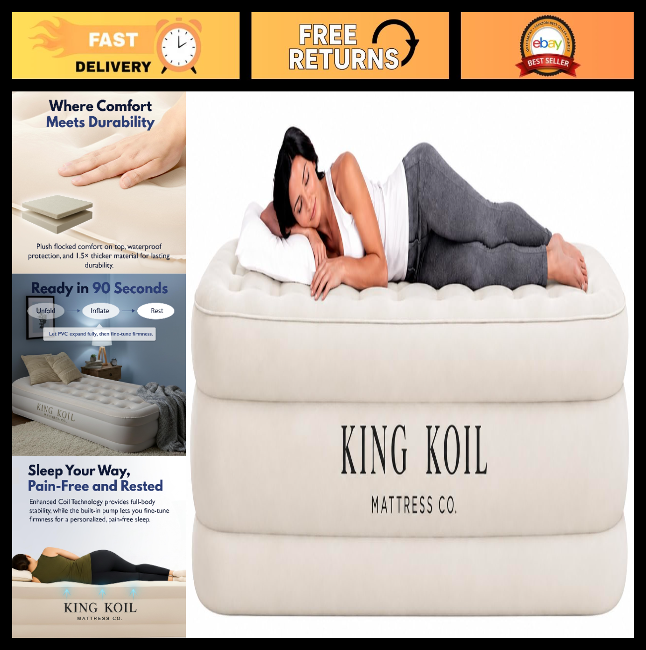 Twin Air Mattress with Built in Pump, Inflatable Bed, Waterproof Top, 300lb Capa0