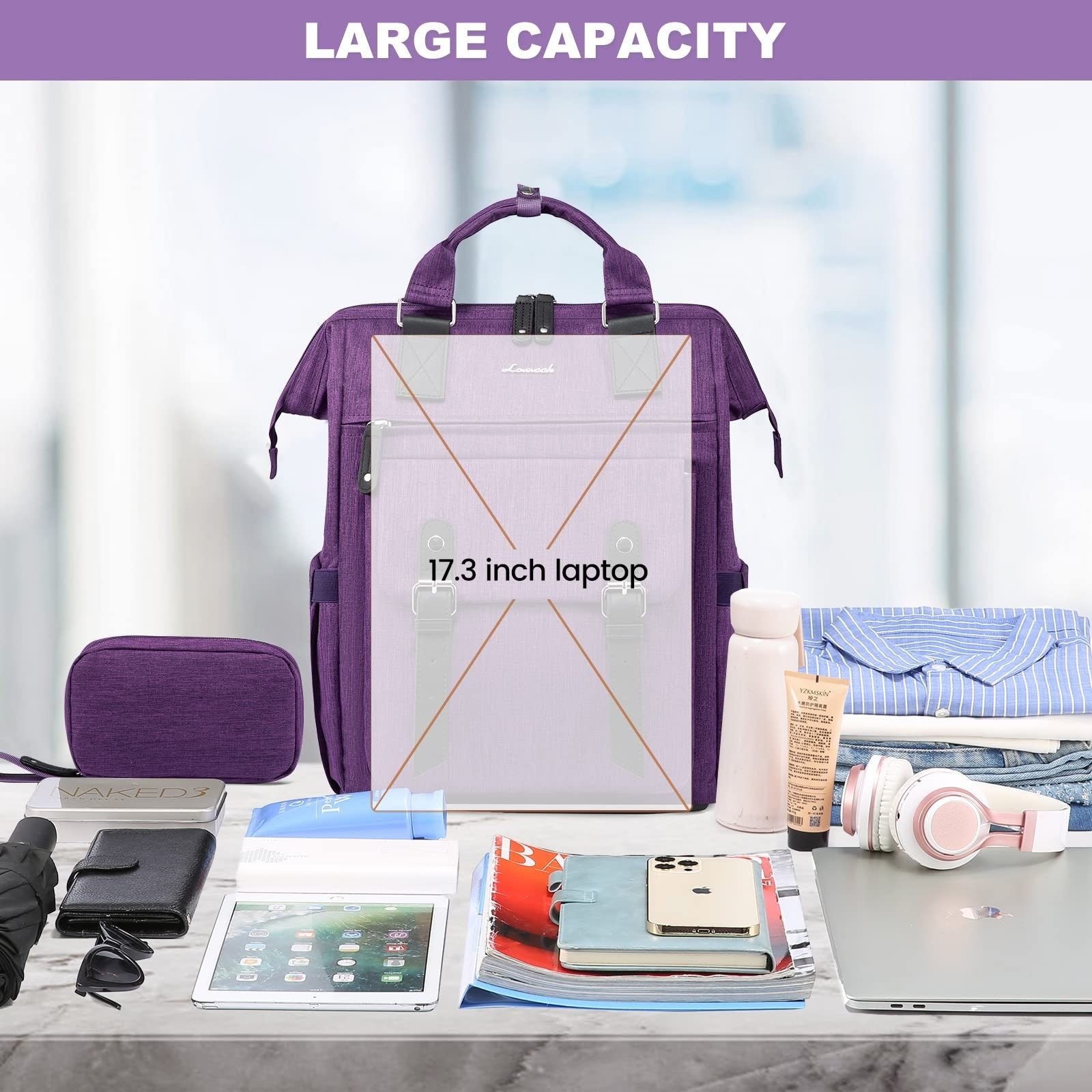 Stylish Laptop Backpack for Women   Anti Theft Travel Bag with USB Port, Dark Pu3
