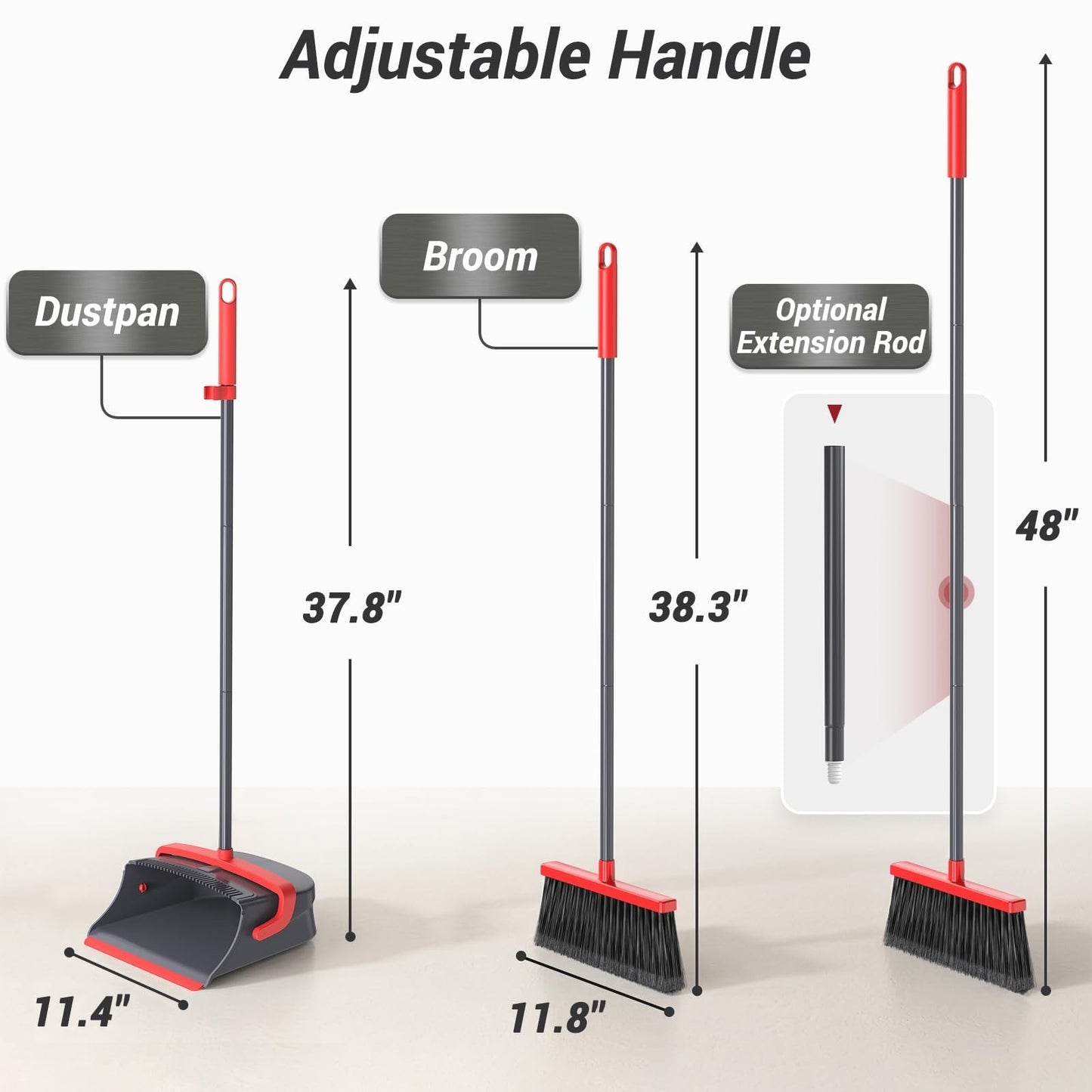 Pet Hair & Dust Cleanup Broom & Dustpan Set - Long Handle, Self-Cleaning, Indoor1