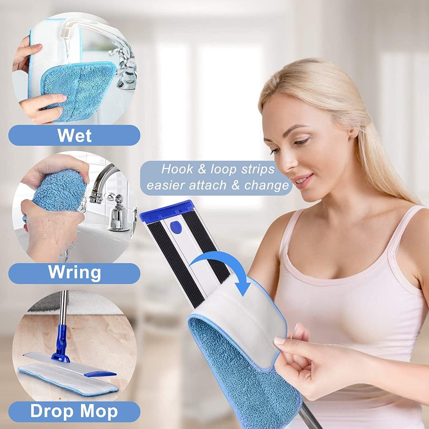 18" Microfiber Floor Mop with Stainless Steel Handle, 4 Washable Pads & Brush4