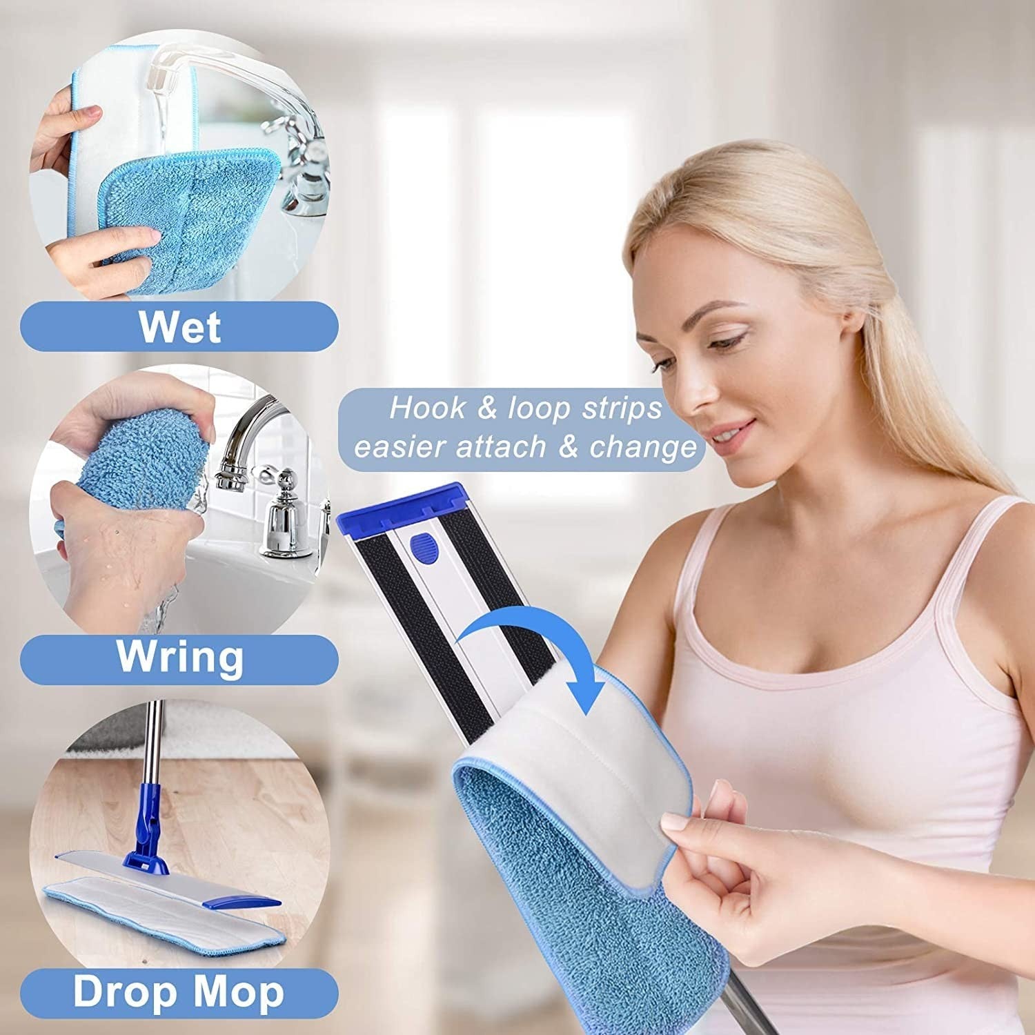 18" Microfiber Floor Mop with Stainless Steel Handle, 4 Washable Pads & Brush4