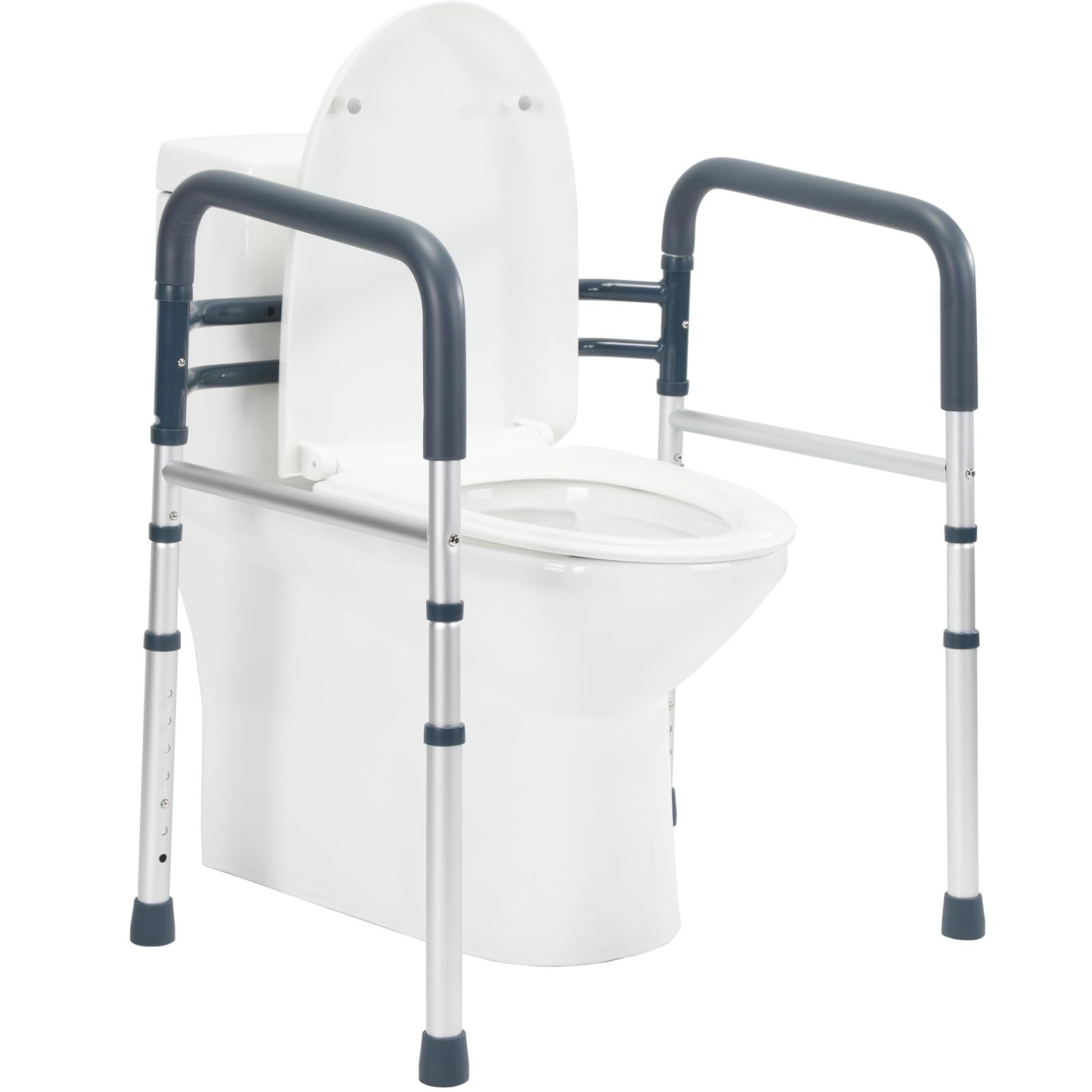 Adjustable Toilet Safety Rails, 350 lbs Capacity, Foldable Design, Fits Most Toi0
