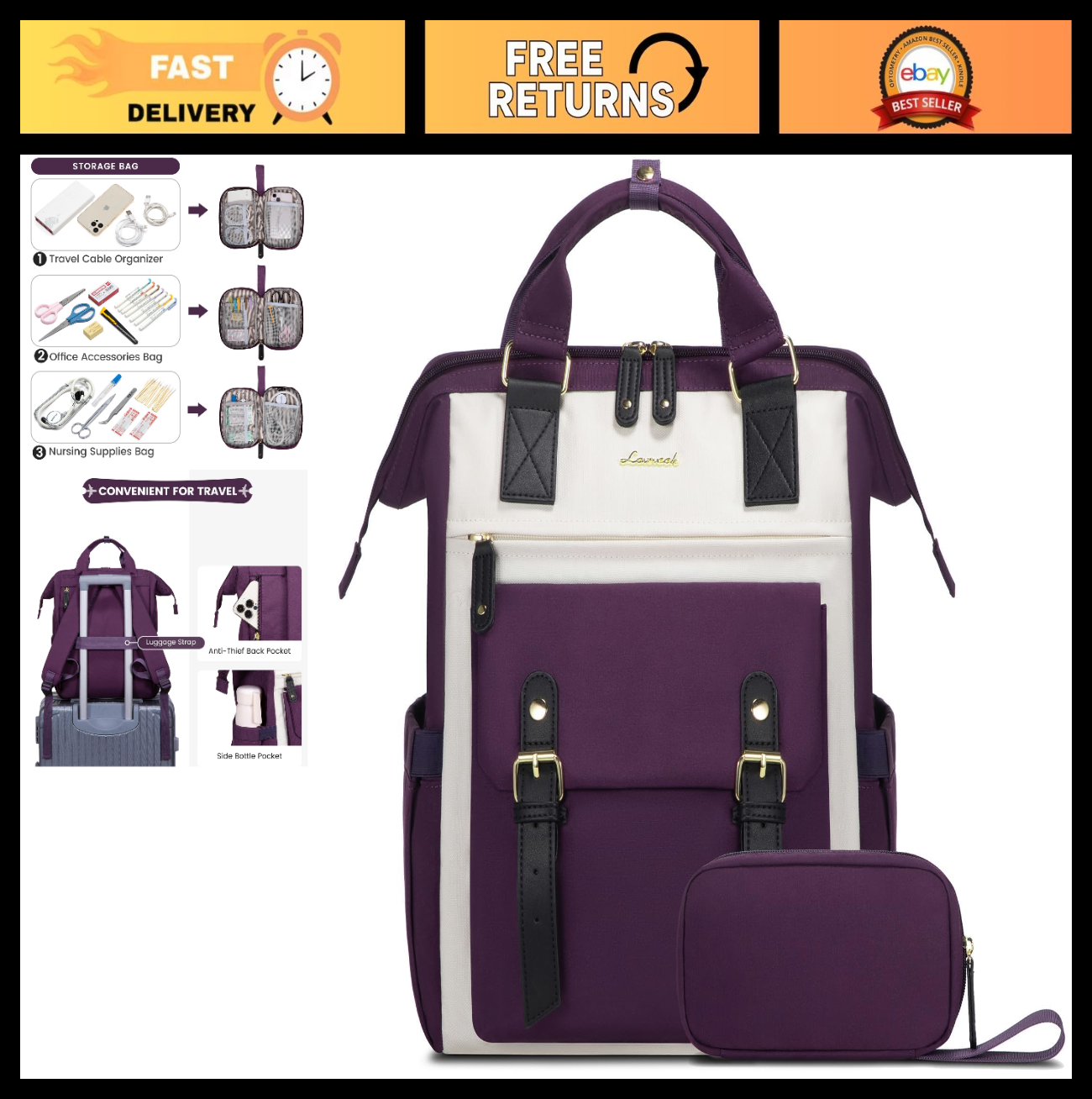 Stylish Water Resistant Laptop Backpack for Women   17.3" Work Travel Bag, Beige0