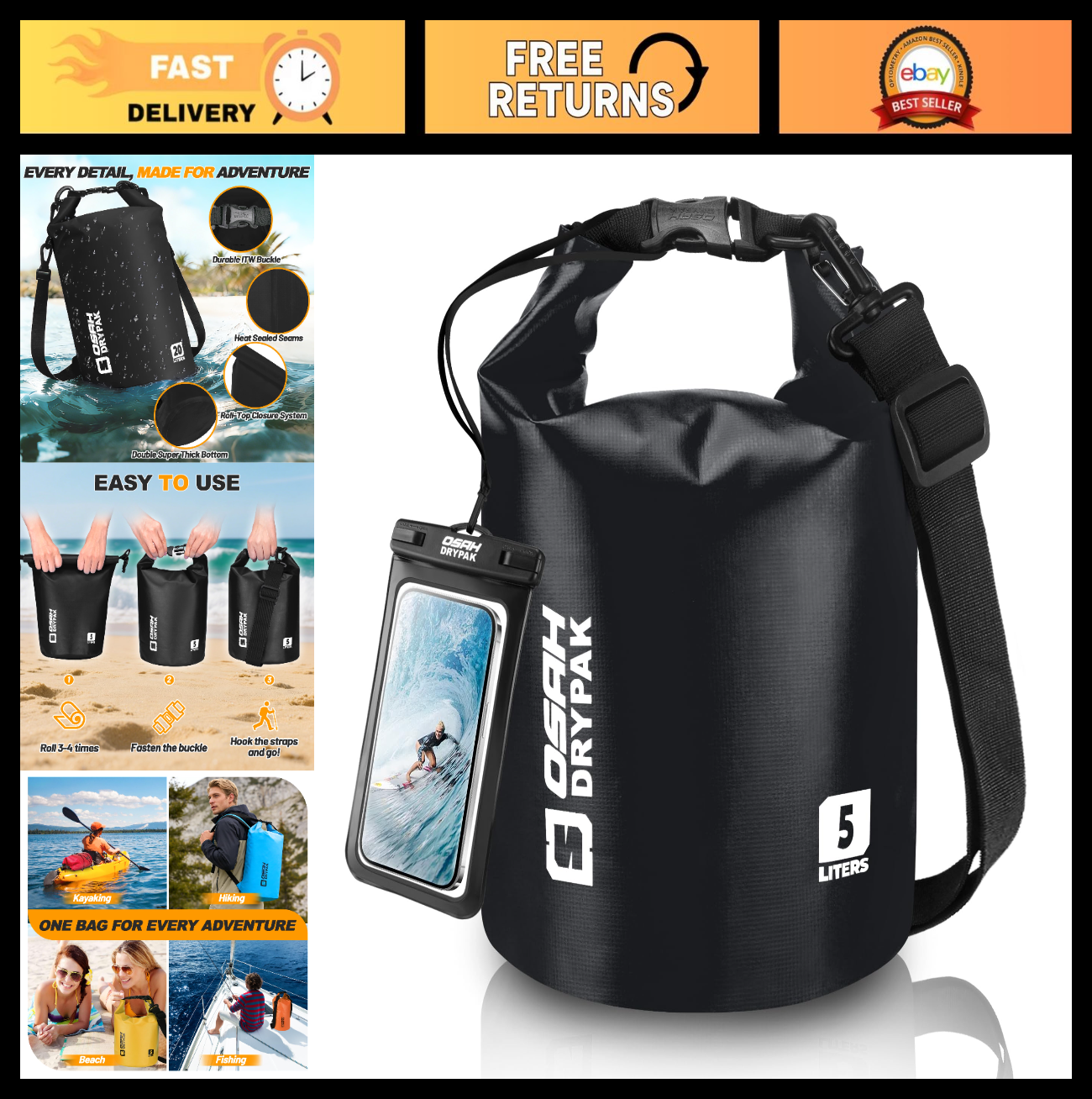 Waterproof Dry Bag - Lightweight Roll Top Backpack 5L/10L/20L/30L/40L for Travel0