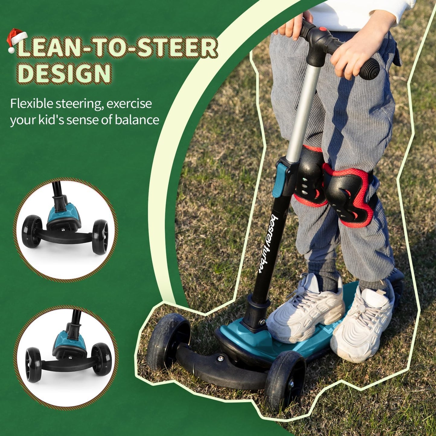 3-Wheel Kids Scooter Ages 3-10, Adjustable Height, Safe & Durable Design3