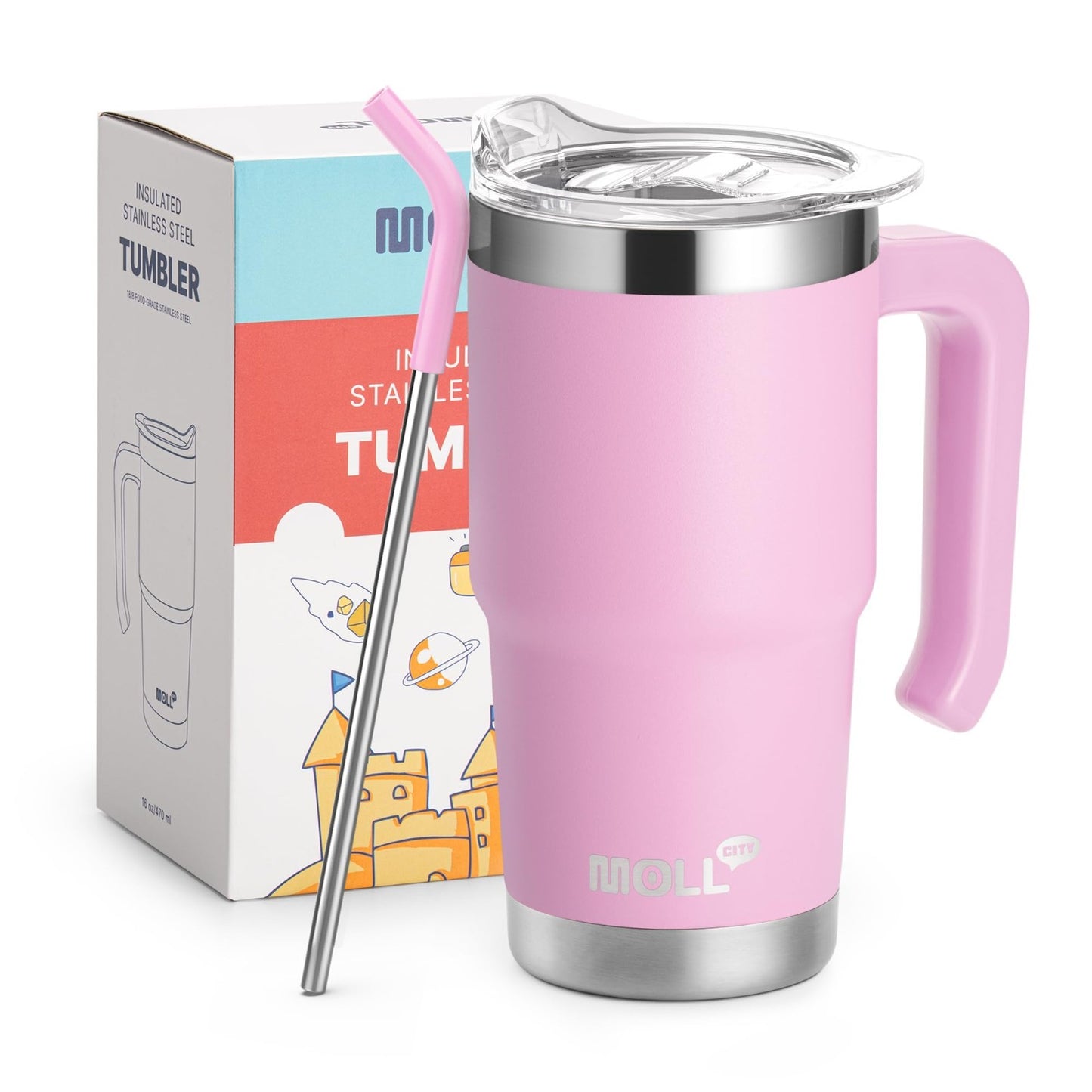 Kids Insulated Tumbler 16oz   Stainless Steel Double Wall Travel Mug with Lid &1