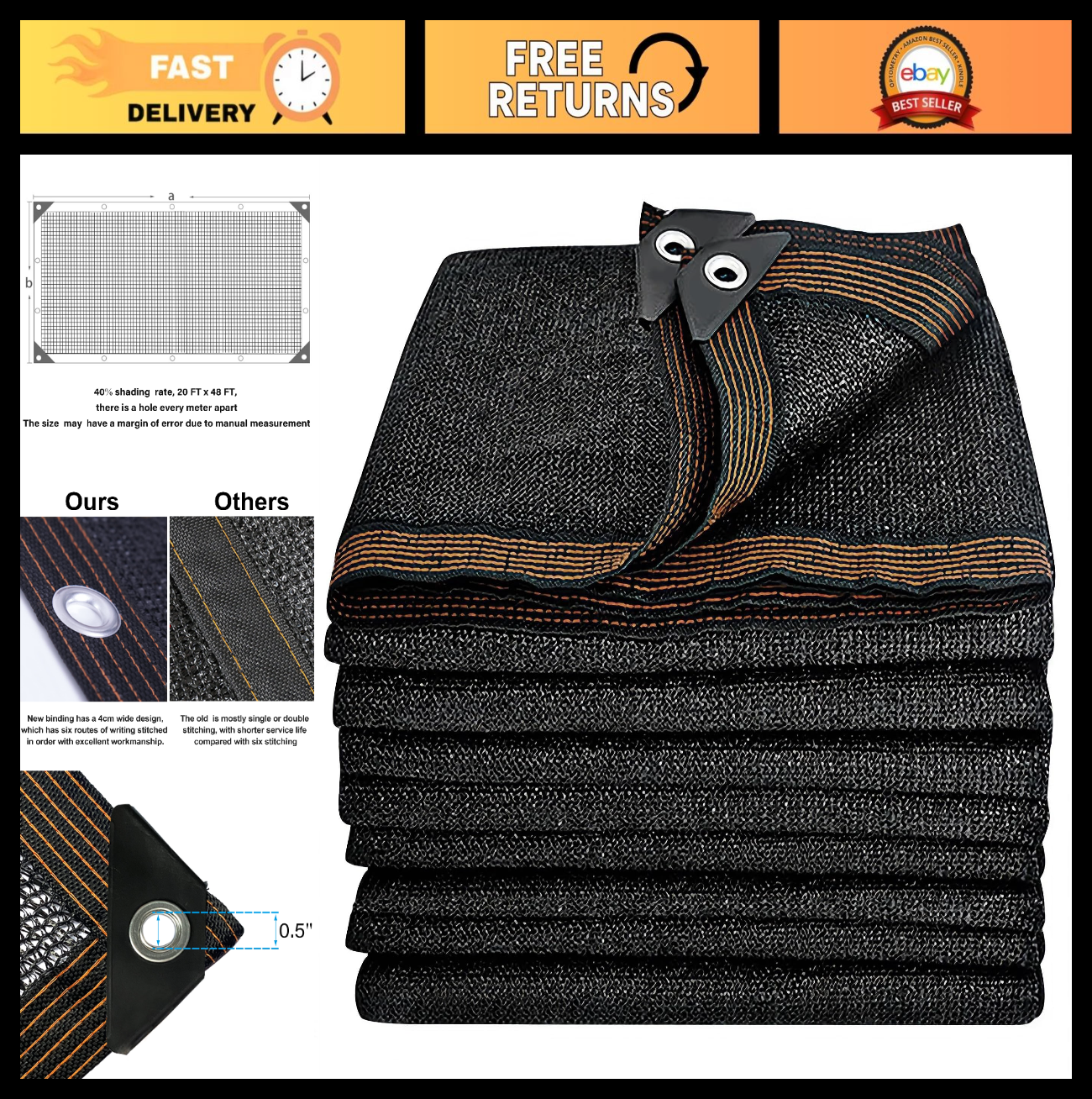 40% Black Shade Cloth 20x48 FT Durable Mesh Tarp with Grommets for Garden, Green0