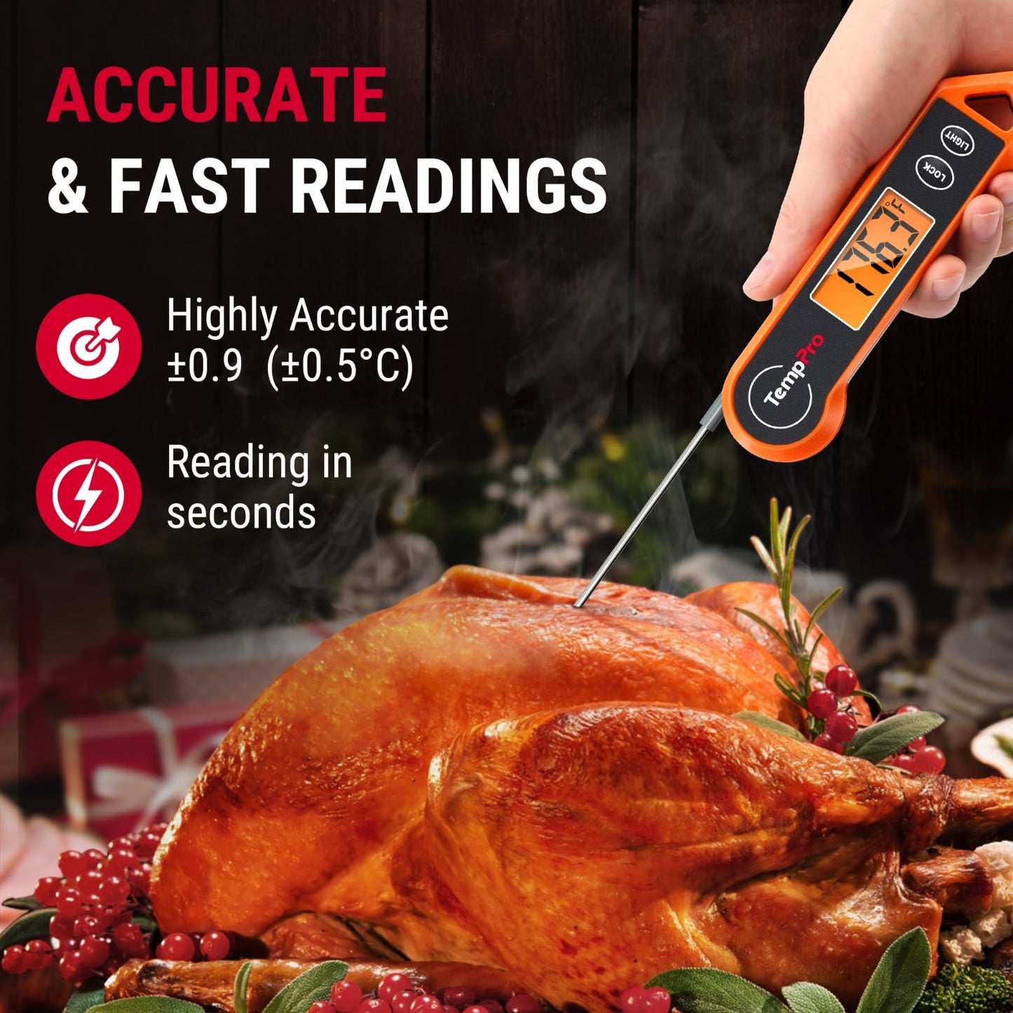 Instant Read Digital Meat Thermometer | 1 Sec Cooking Thermometer for BBQ, Fryin5