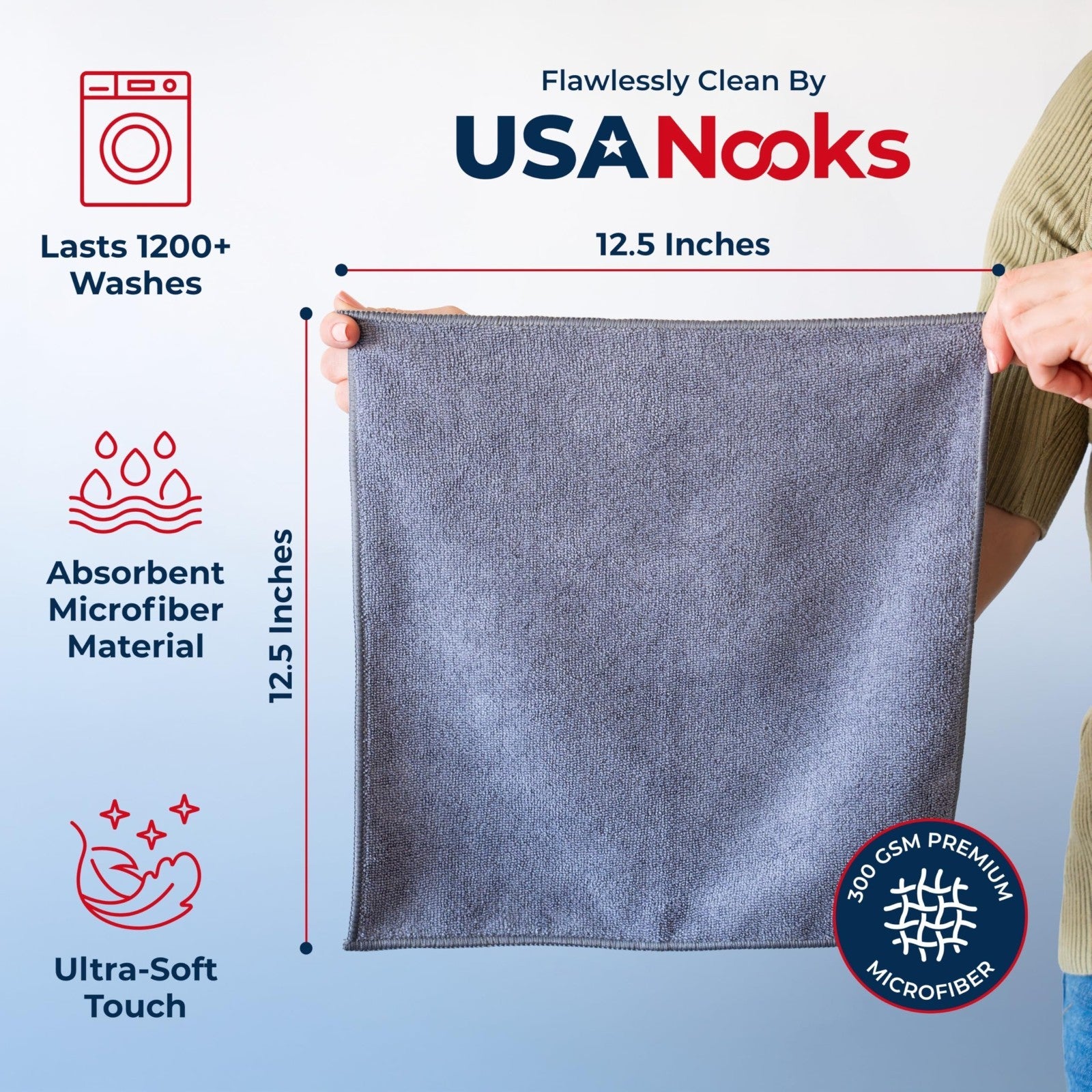 12 Pack Microfiber Cleaning Cloths 12.5"x12.5"   Ultra Absorbent, Streak Free, 12