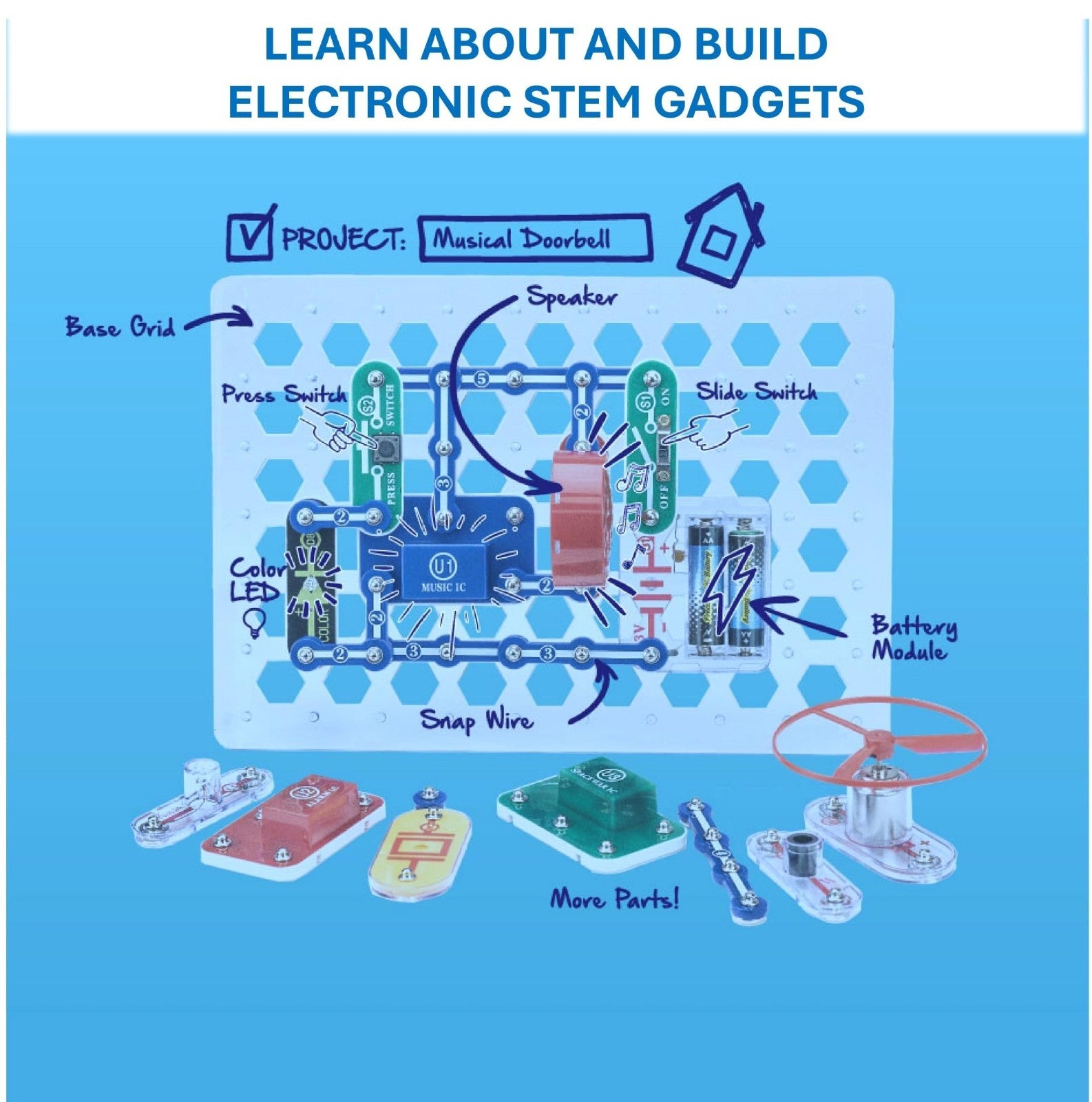 Electronics Exploration Kit for Kids 8+, 100+ Projects, STEM Learning, 28 Parts,4