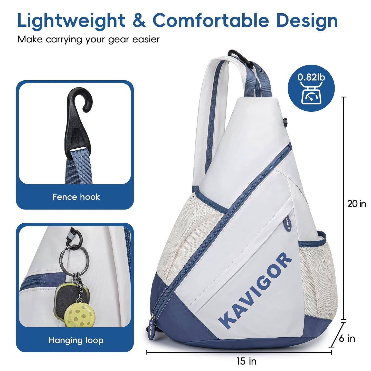 Ultra-Light Pickleball Sling Backpack, Soft Fabric, Wet/Dry Pocket, Holds 4 Padd4
