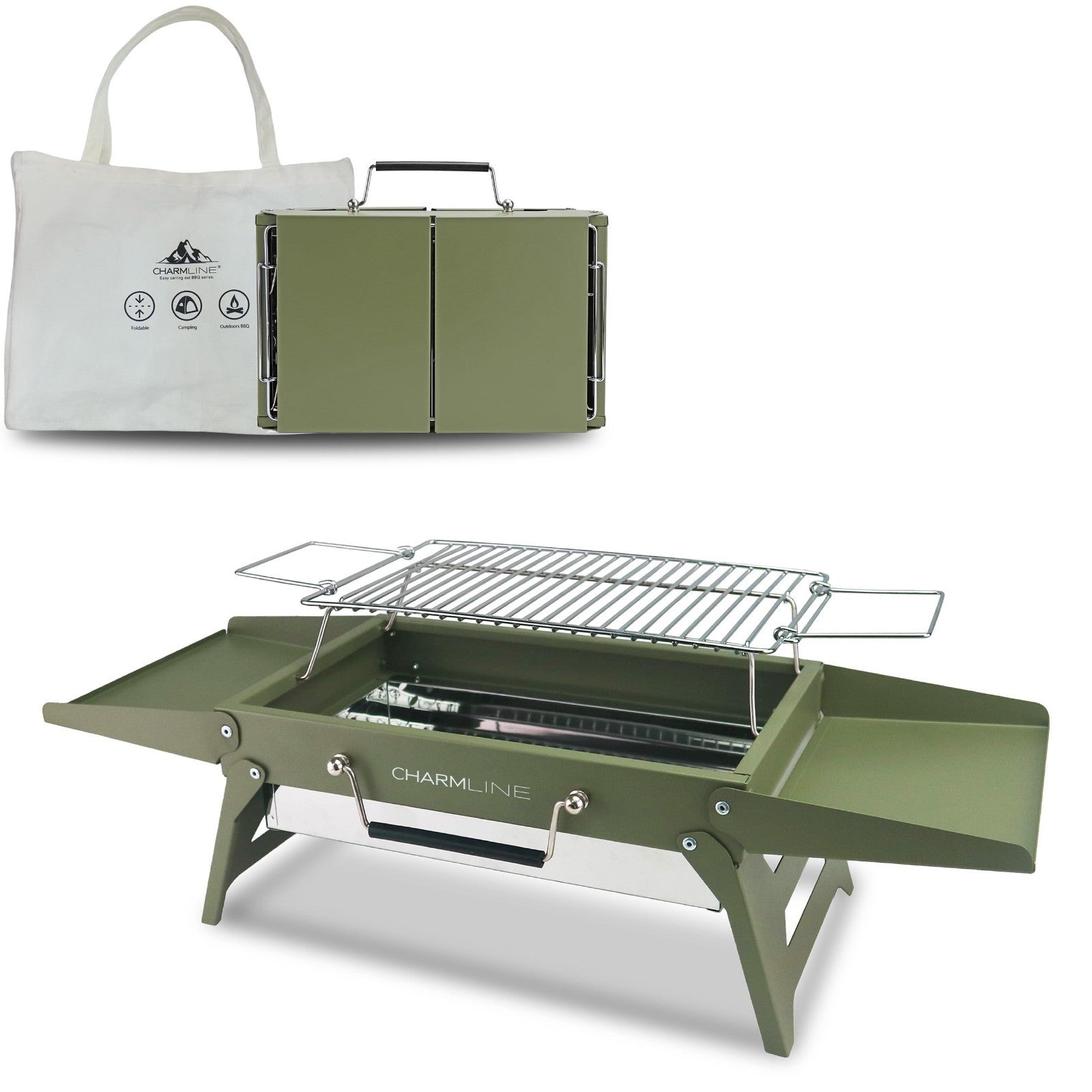 Compact Portable Charcoal BBQ Grill - 14"x9" Foldable Camping Grill for 1-3 Peop1