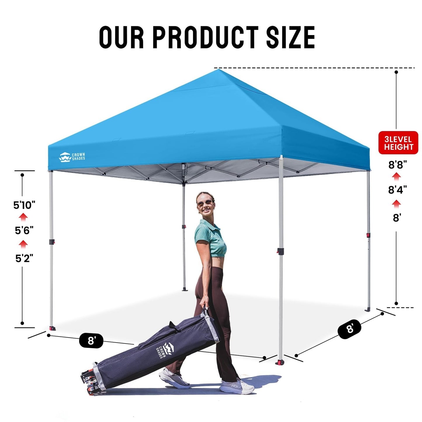 8x8 Pop Up Canopy Tent   Easy One Push Setup, Sky Blue Sun Shade for Events, Cam2
