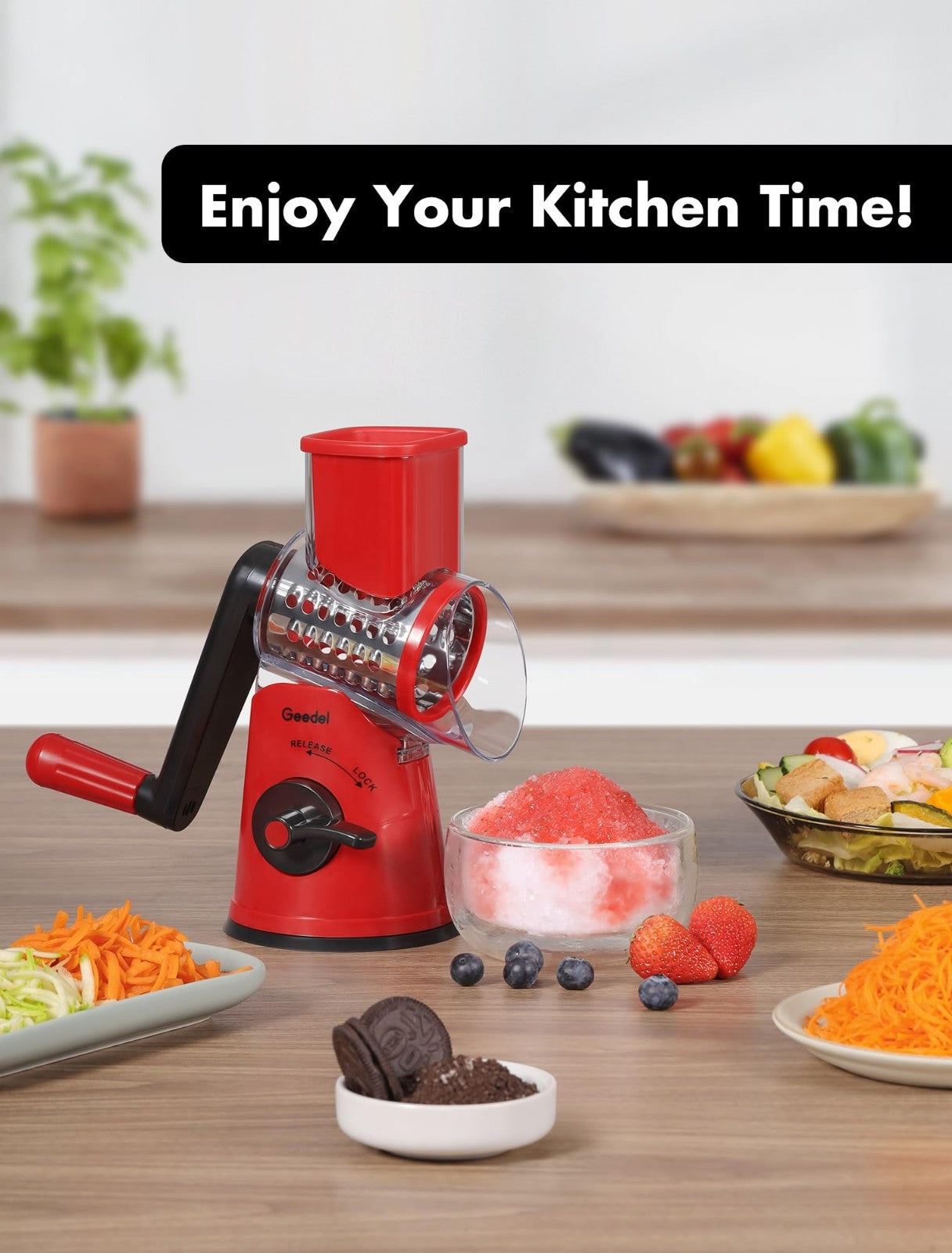 Rotary Cheese Grater & Vegetable Slicer   5 Blades, Stainless Steel, Fast Cuttin1
