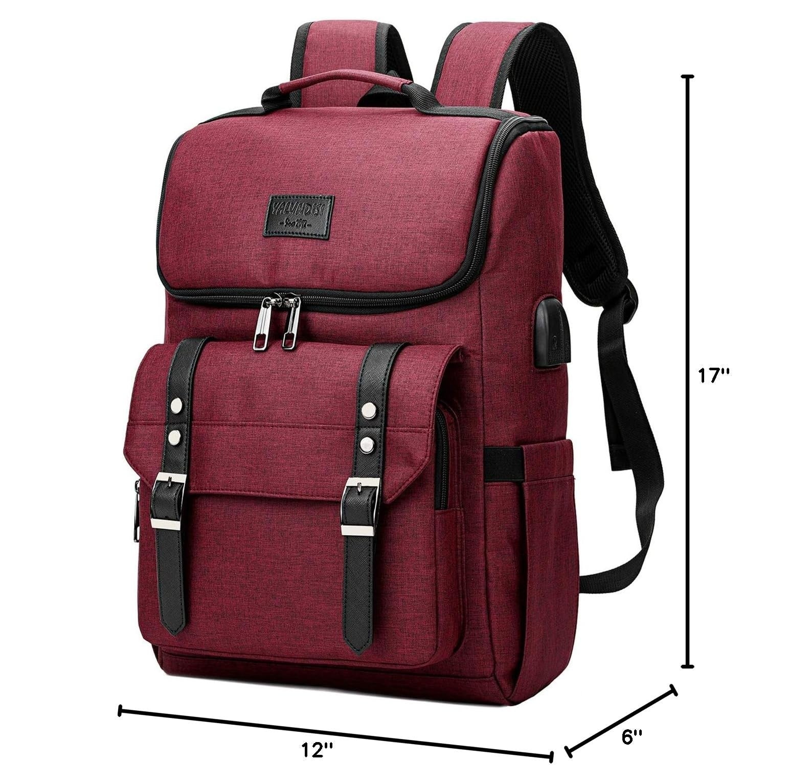 Vintage Travel Laptop Backpack with USB Charging Port for 15.6" Laptops - Red6