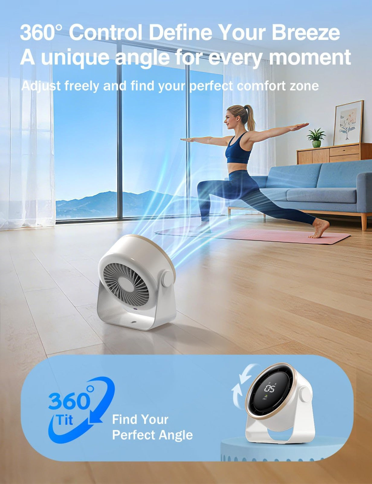 Ultra Quiet Small Desk Fan, Touch Control, Multi Speed Air Circulator, USB Recha3