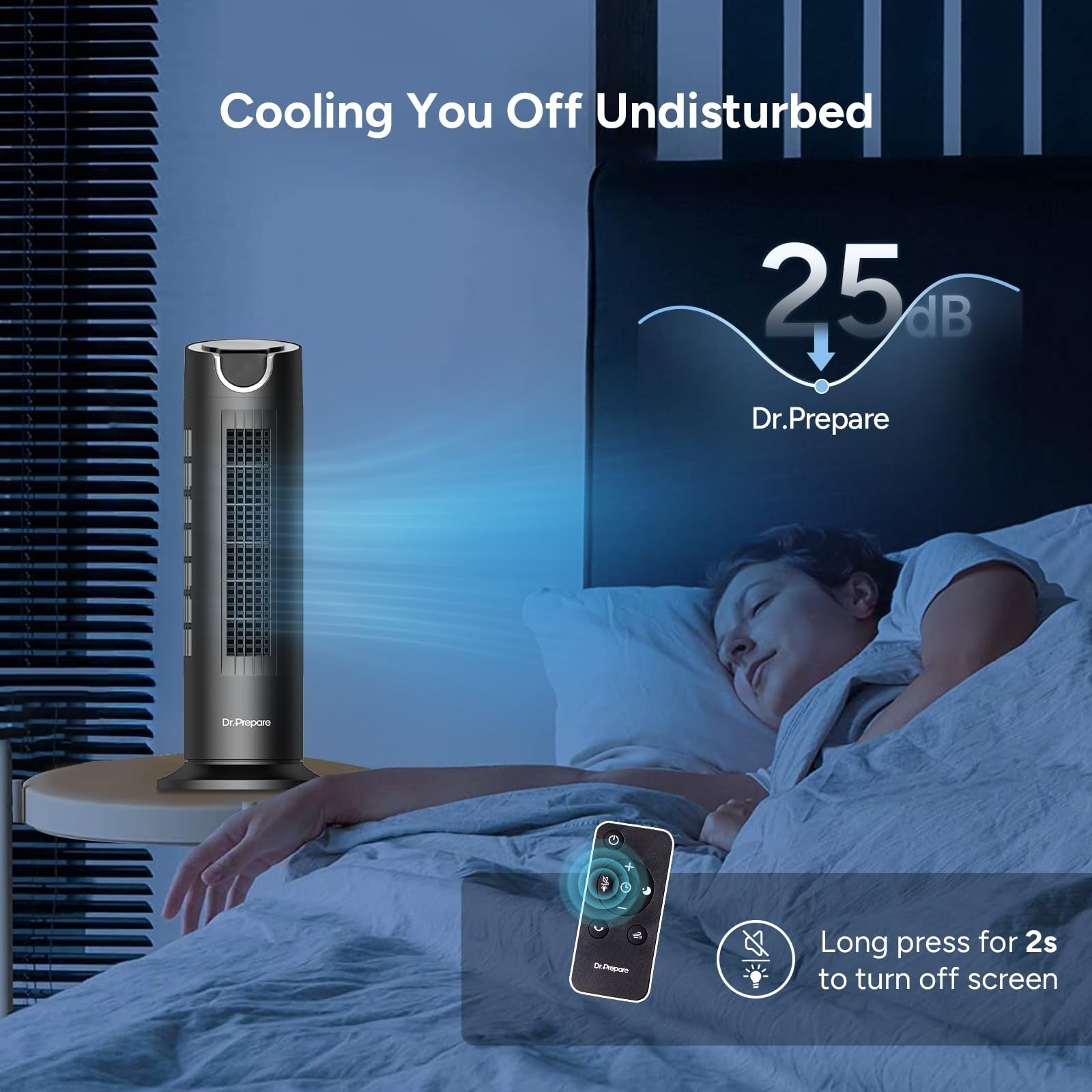 Quiet Bladeless Tower Fan with Remote, 8 Speeds, 80° Oscillation, 16" Portable I3